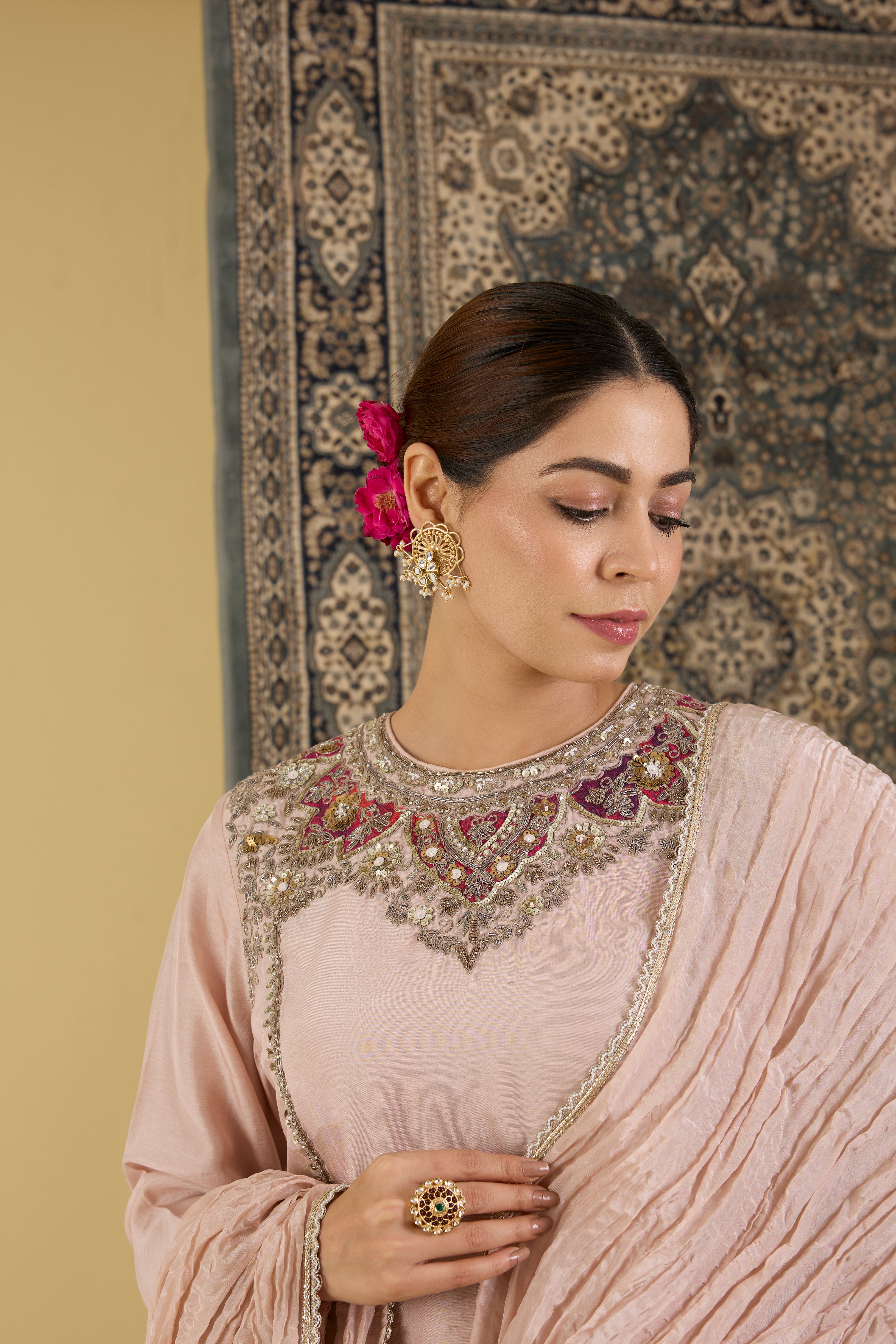Blush Beige Embellished Kurta Set.