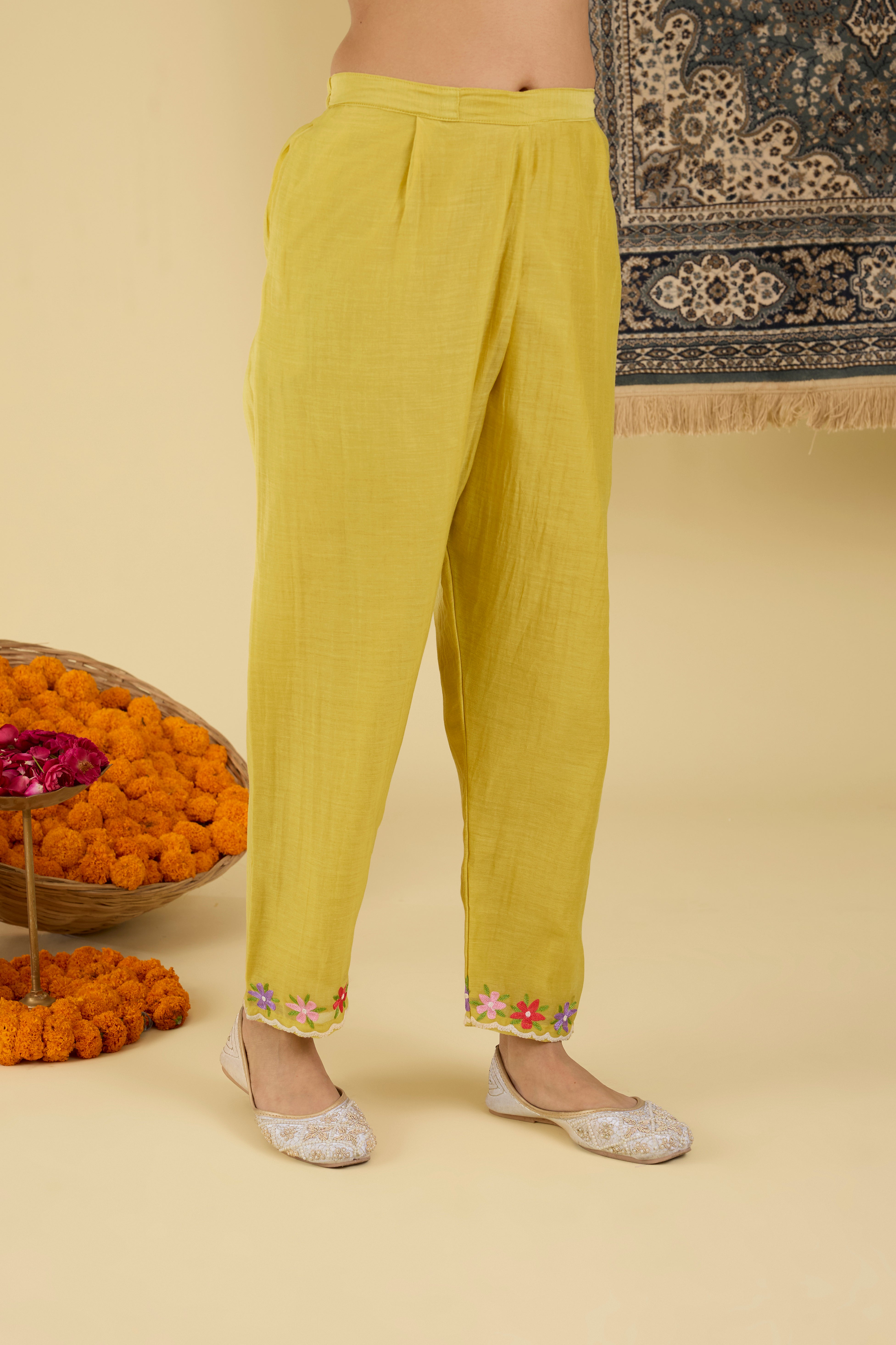 Yellow Floral Embroidered Kurta
