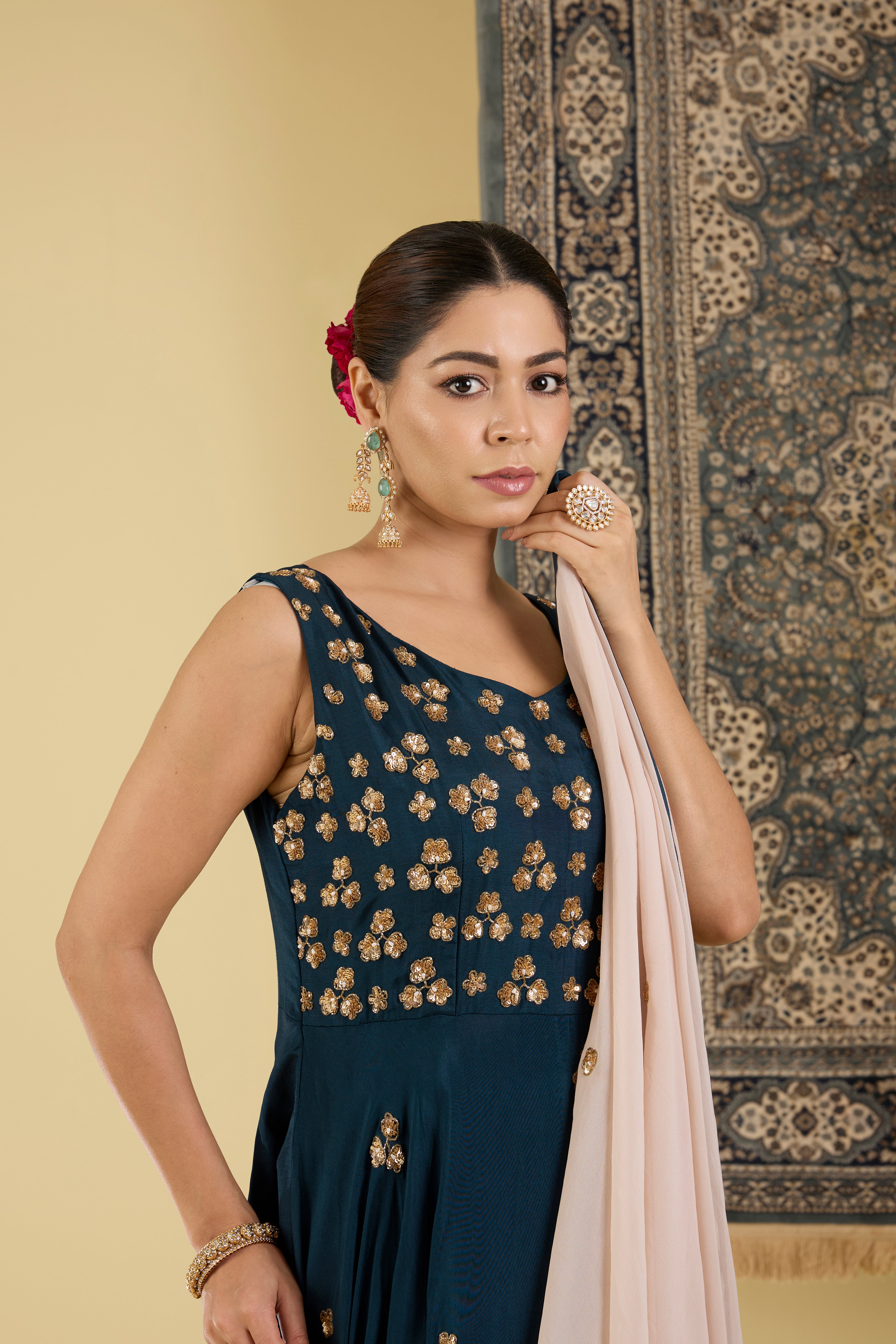 Midnight Bloom Anarkali Set