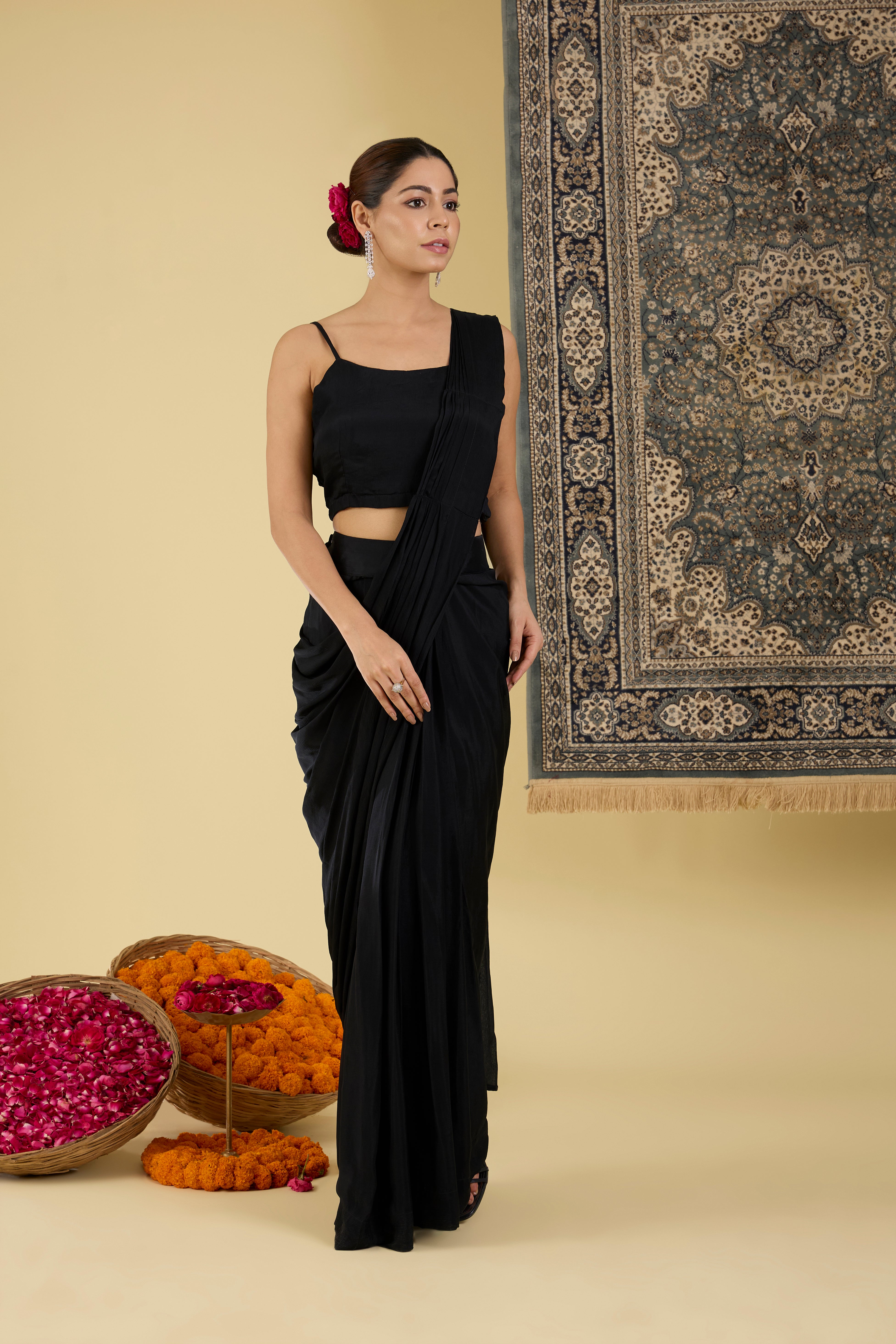 Elegant Noir Embroidered Drape Set