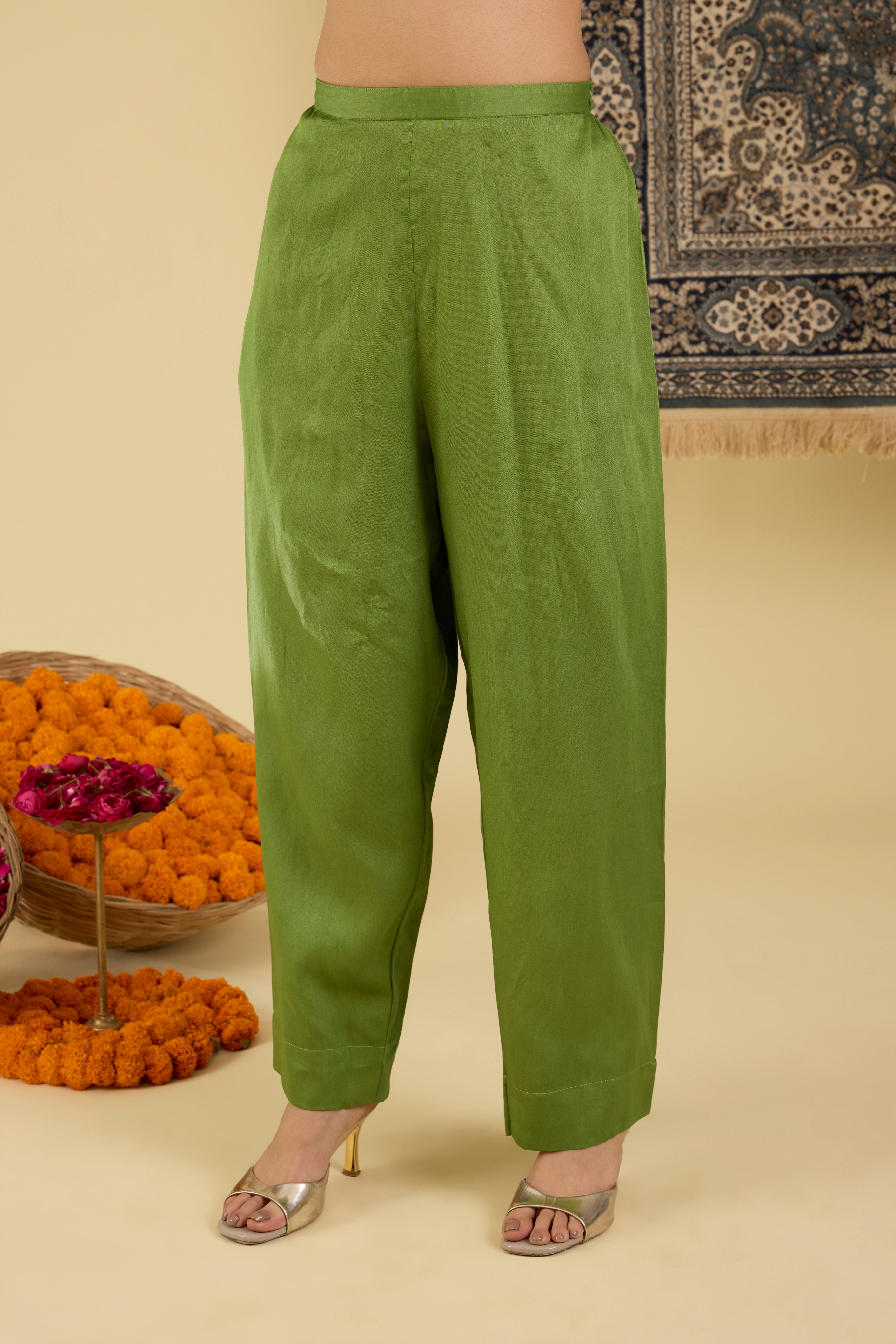 Olive Green Hand-Embroidered Kurta Set