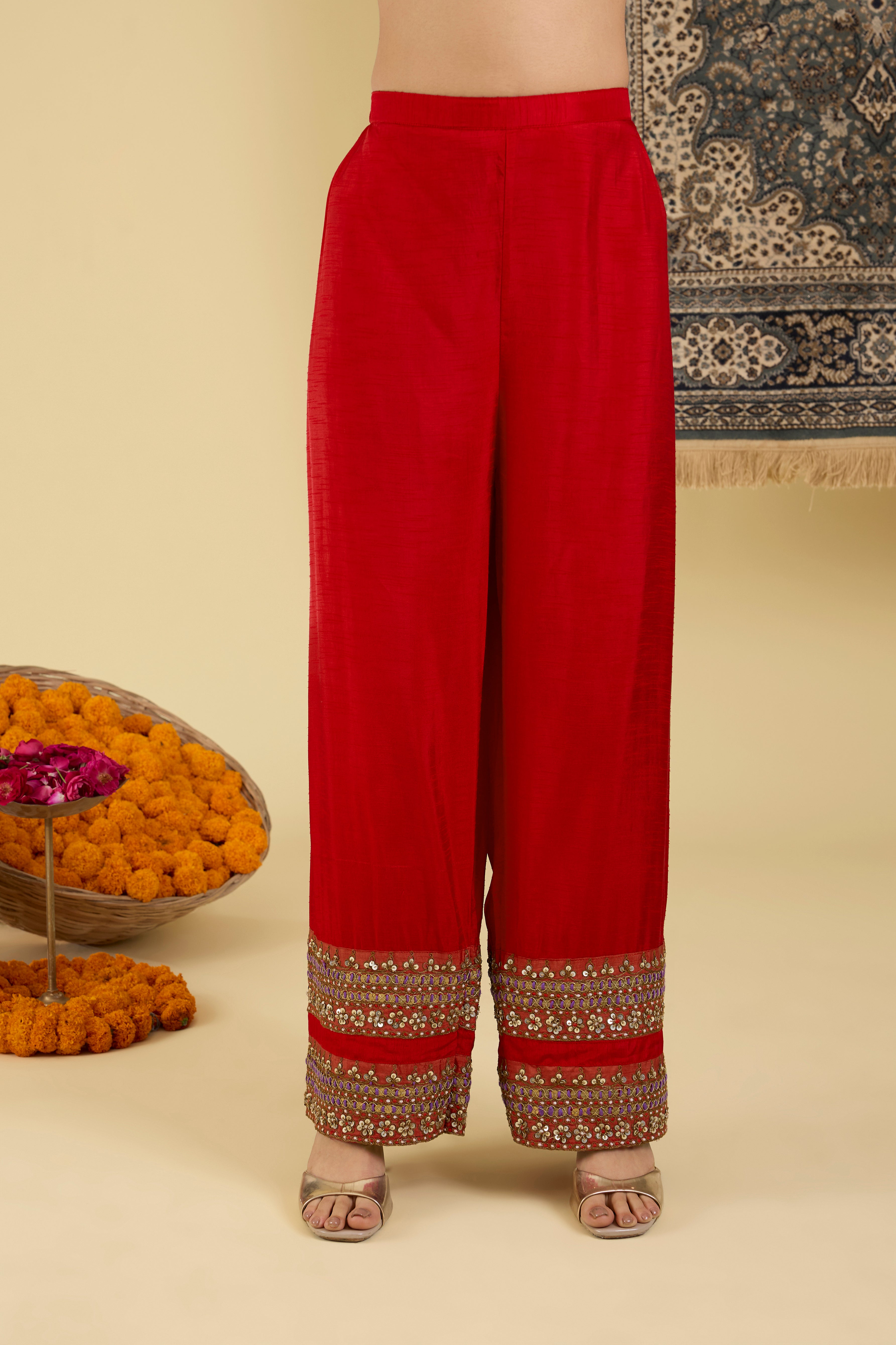 Ruby Red Embellished Kaftan Set