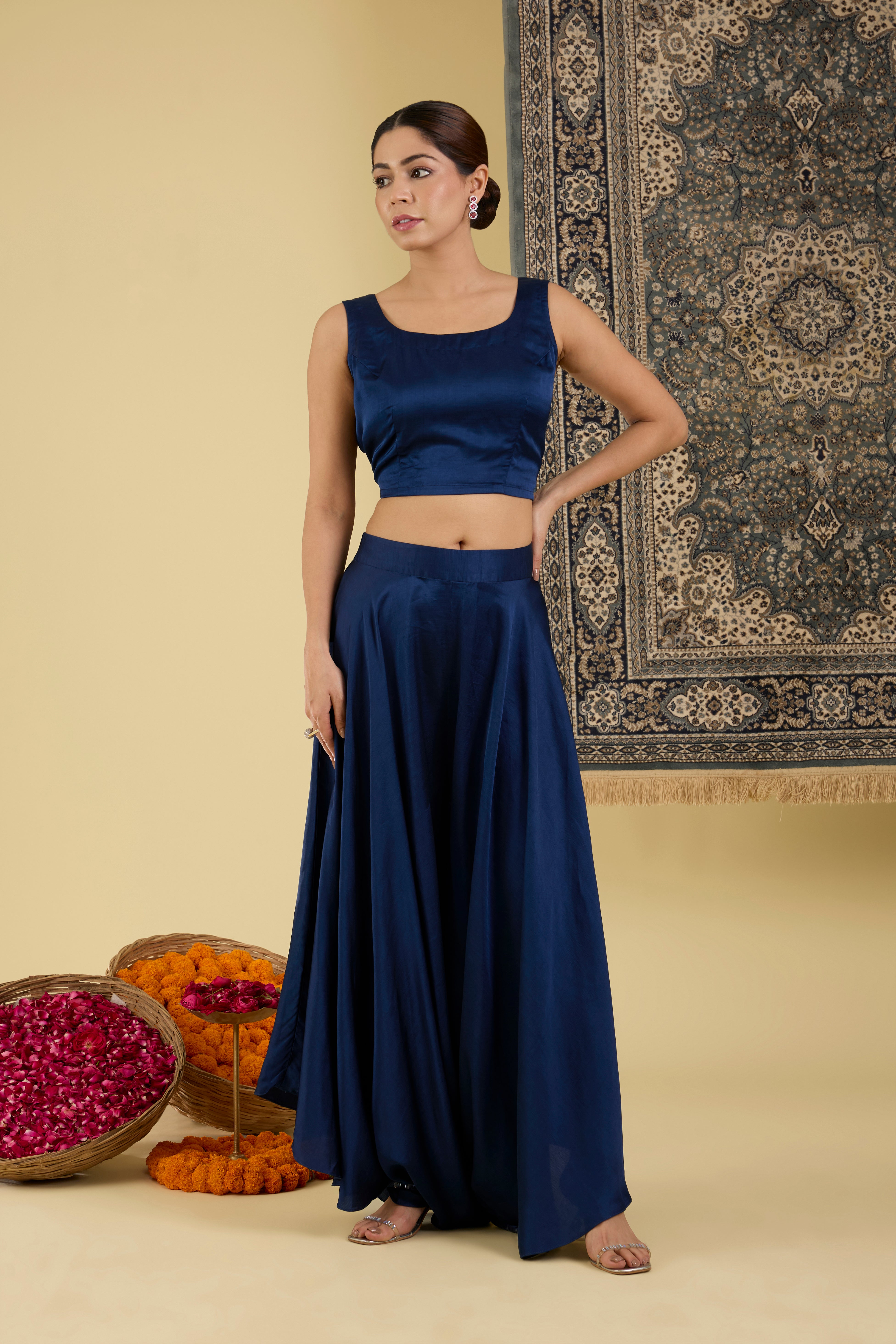 Teal Blue Embroidered Cape Set