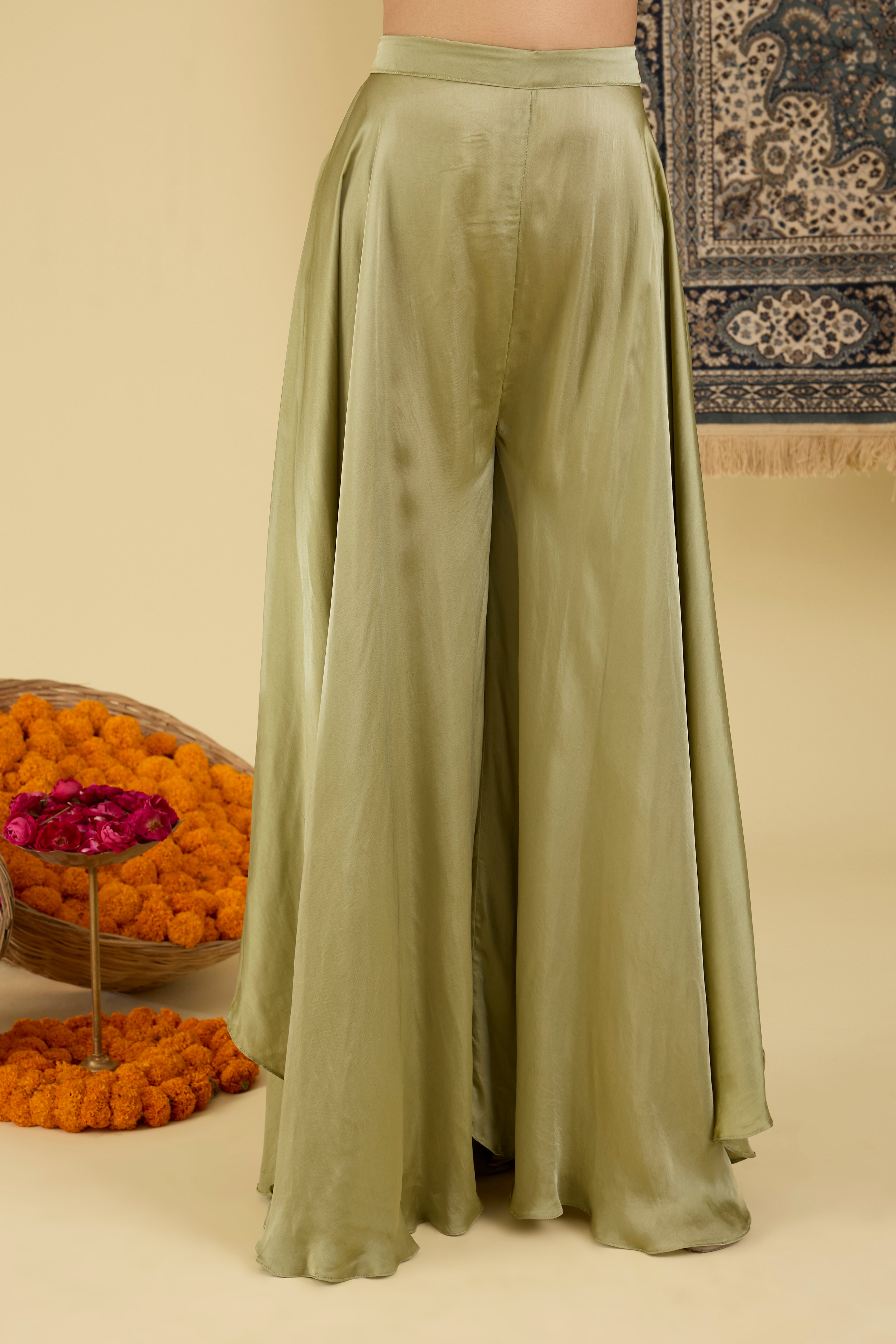 Olive Green Embellished Sharara Suit Set.