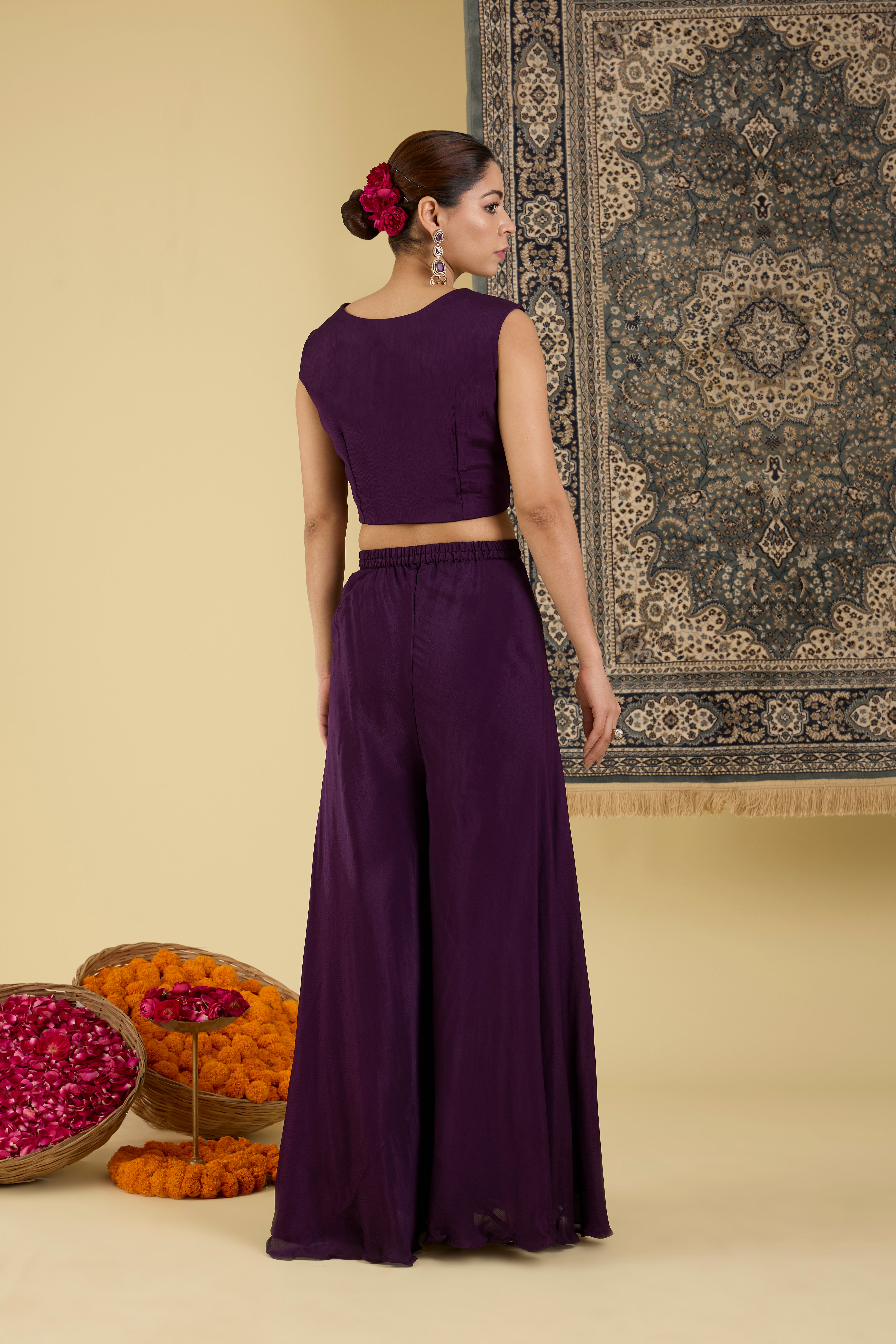 Wine Embroidered Co-ord Set