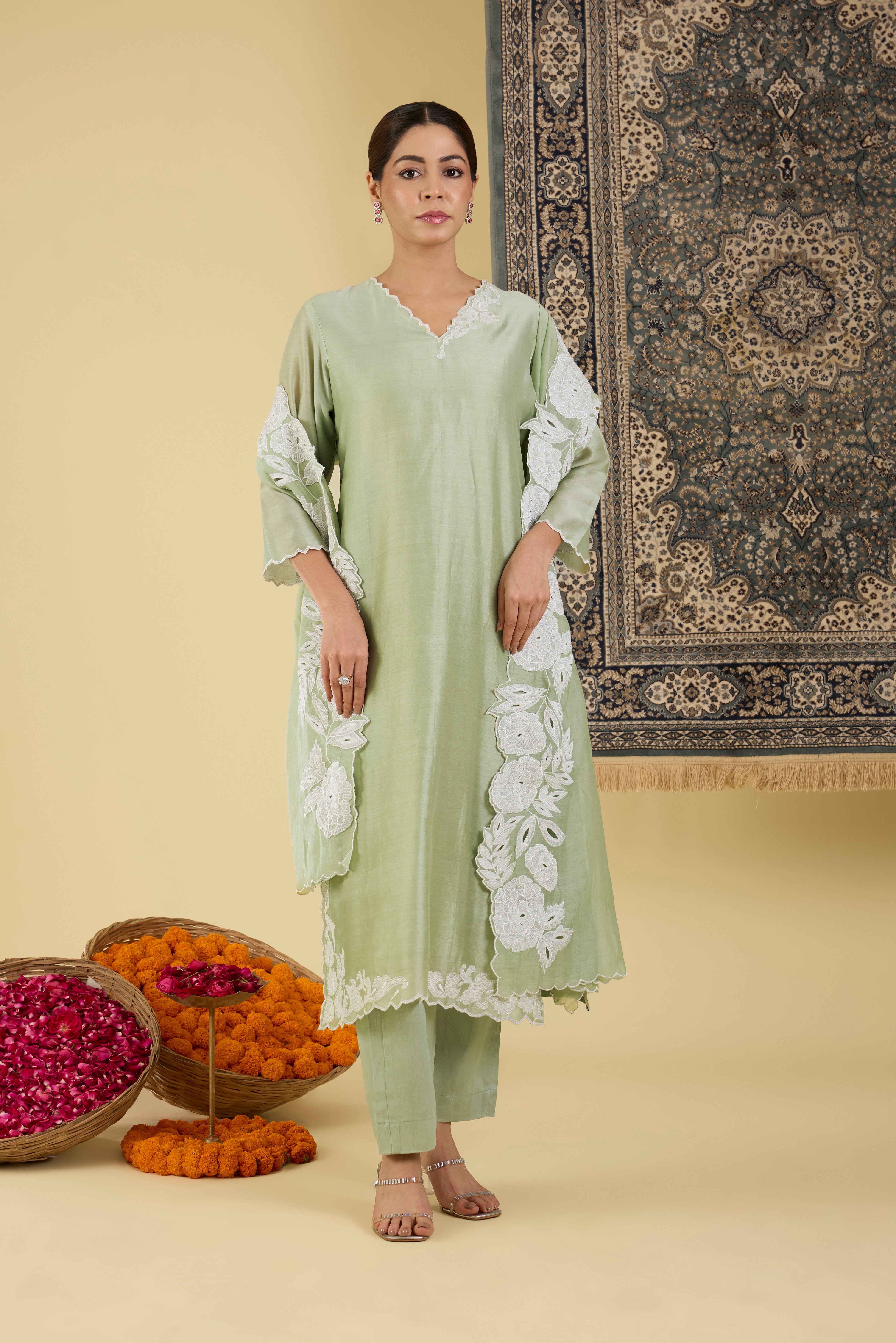 Pastel Green Straight Kurta Set.