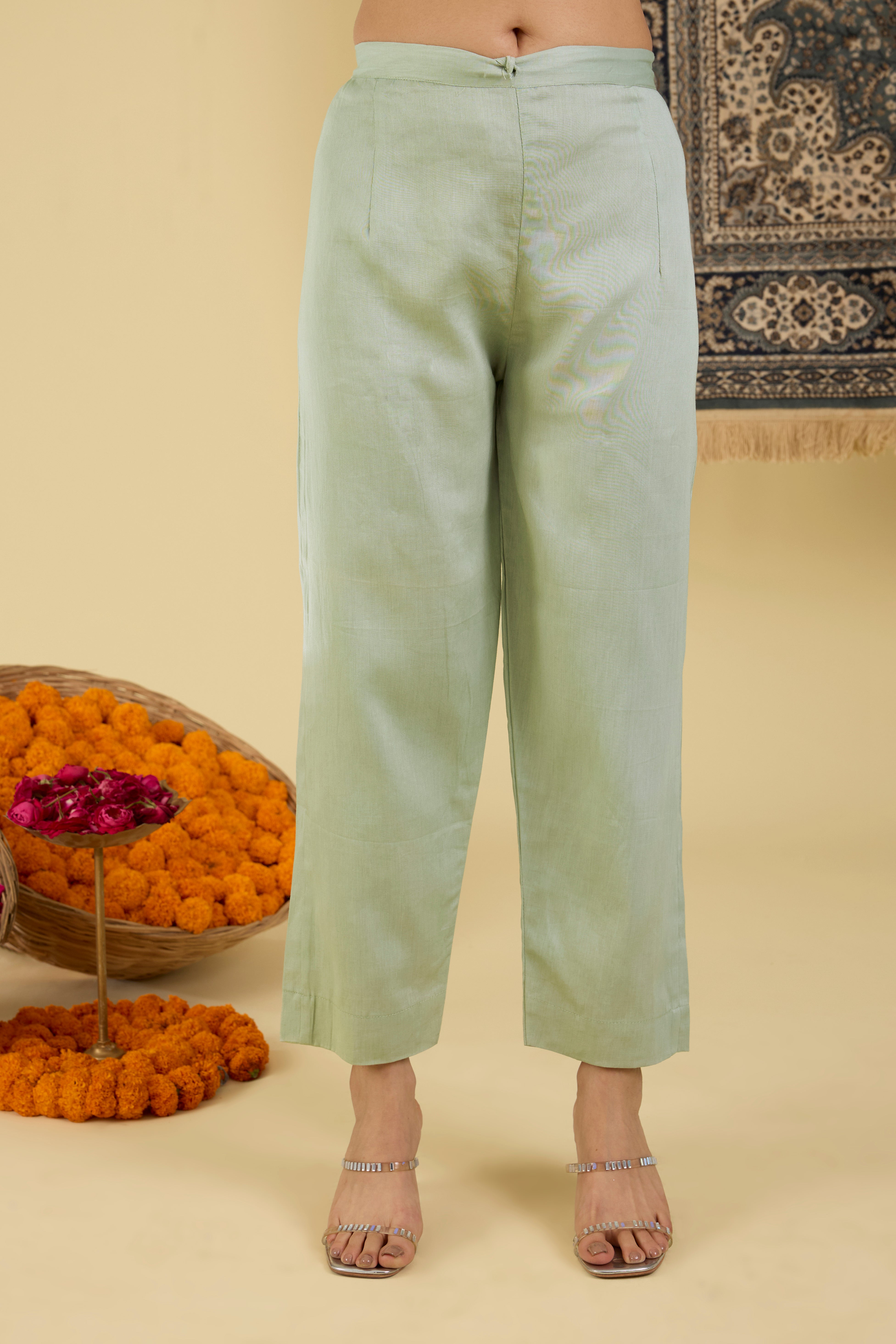 Pastel Green Straight Kurta Set.