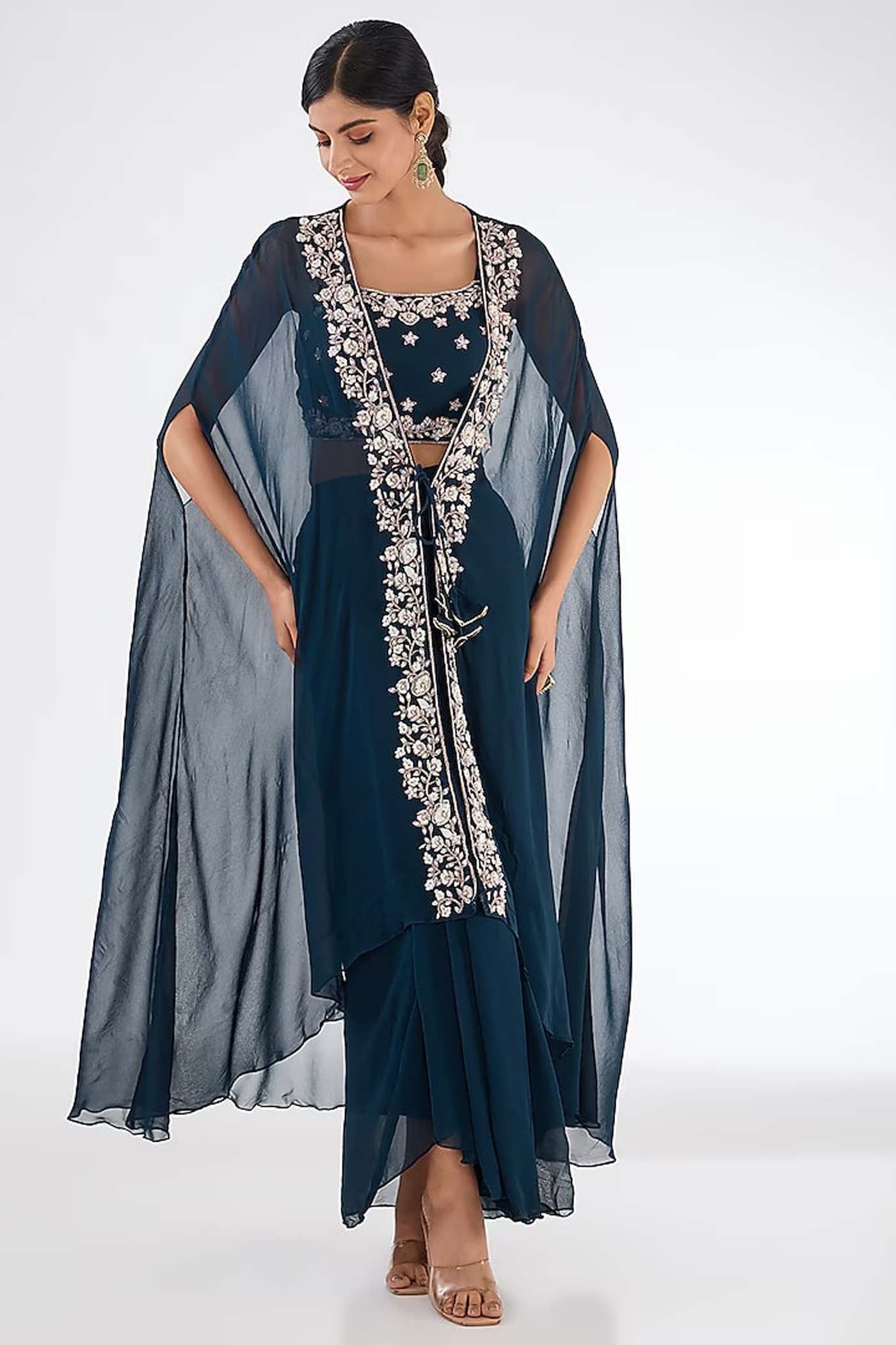 Navy Blue Crop-top with Skirt Set