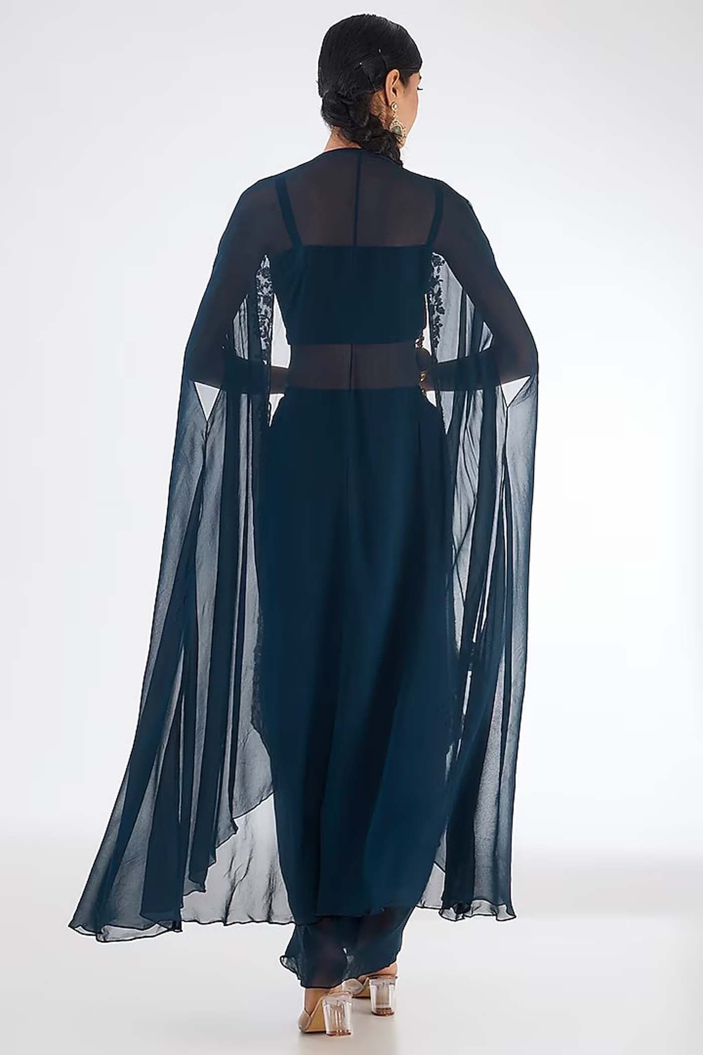 Navy Blue Crop-top with Skirt Set