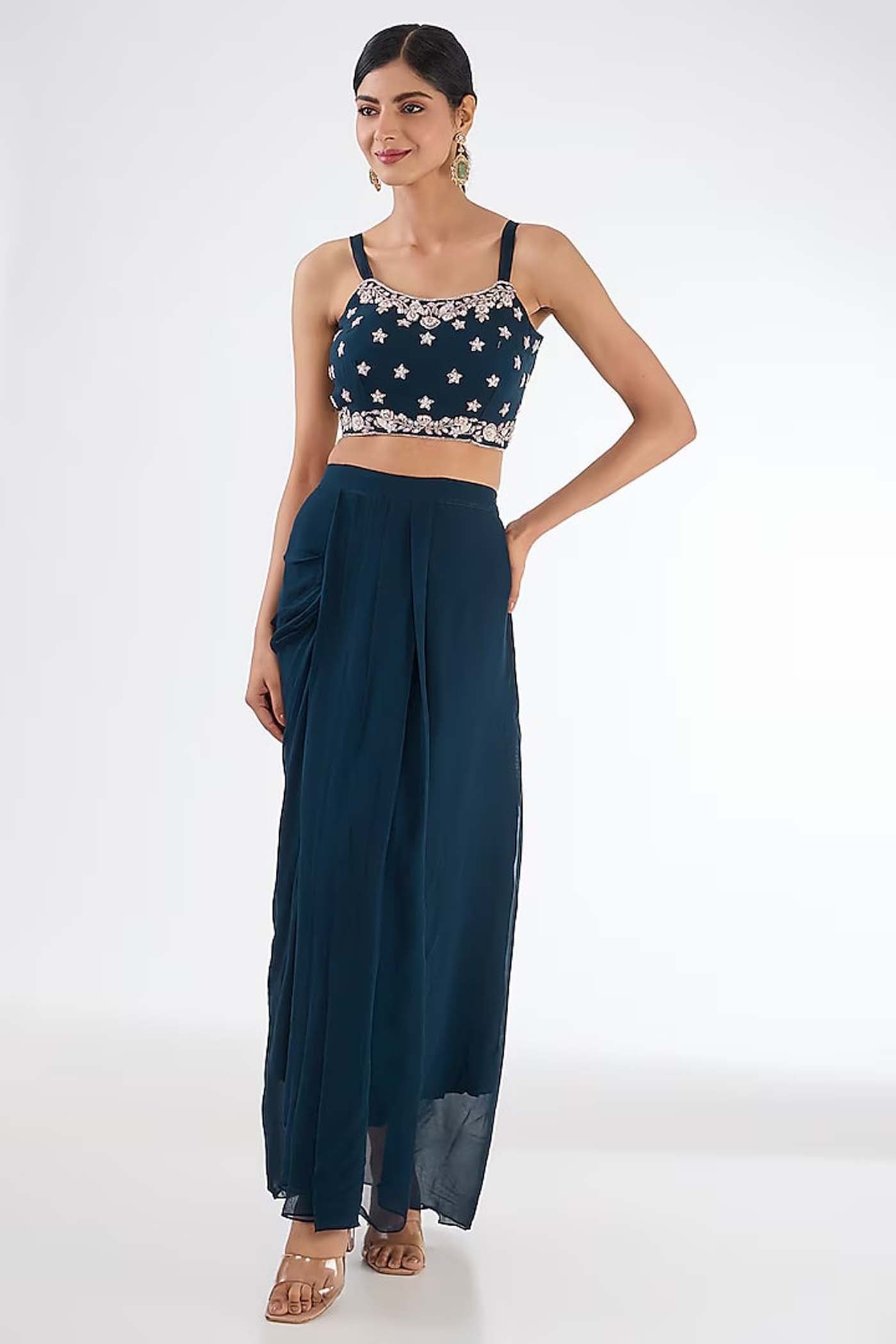 Navy Blue Crop-top with Skirt Set