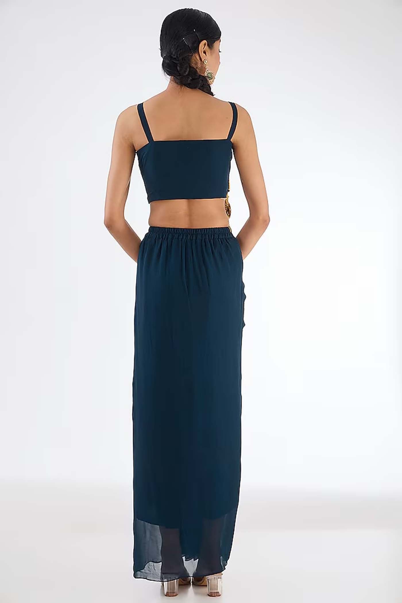Navy Blue Crop-top with Skirt Set