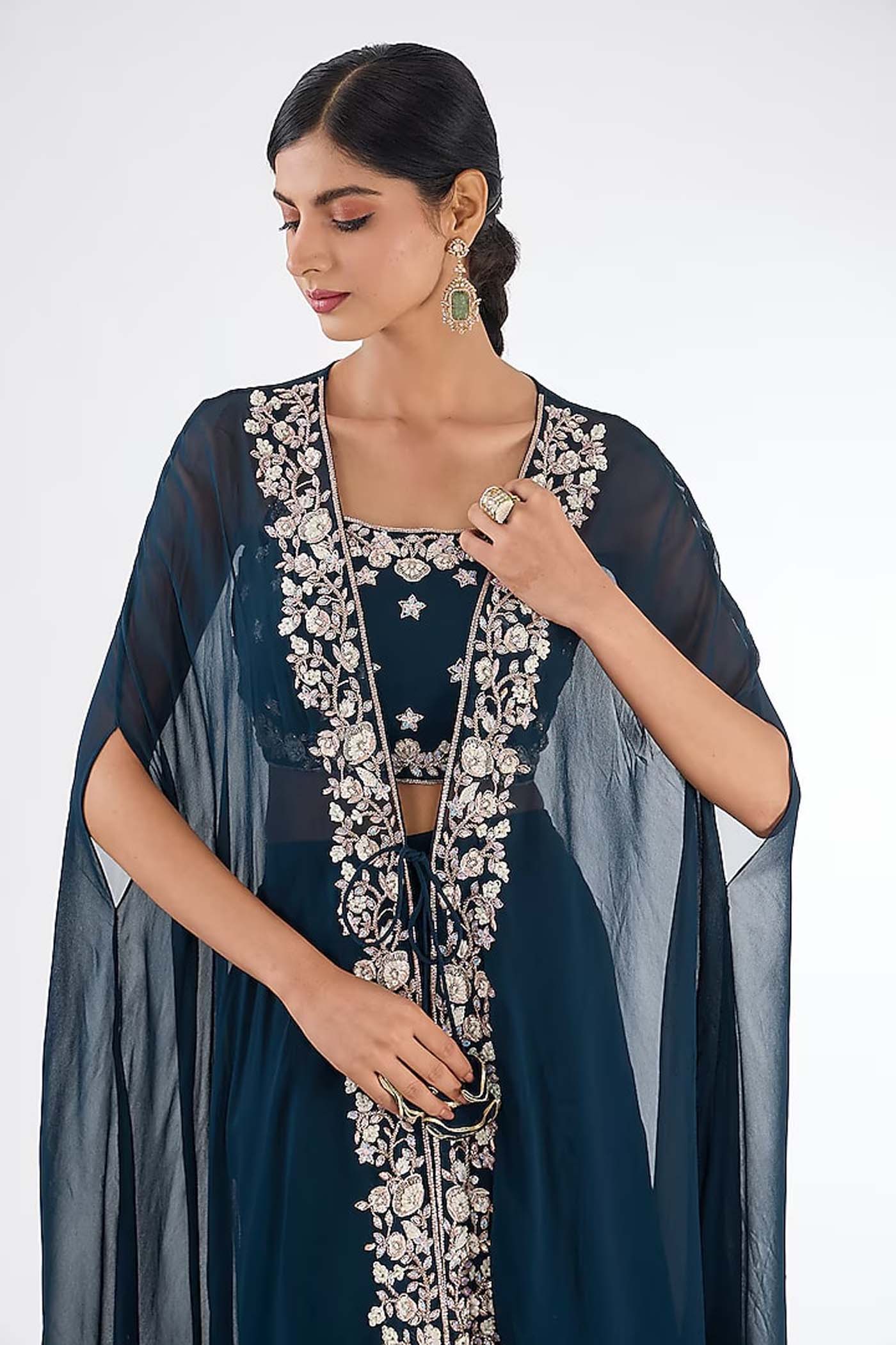 Navy Blue Crop-top with Skirt Set