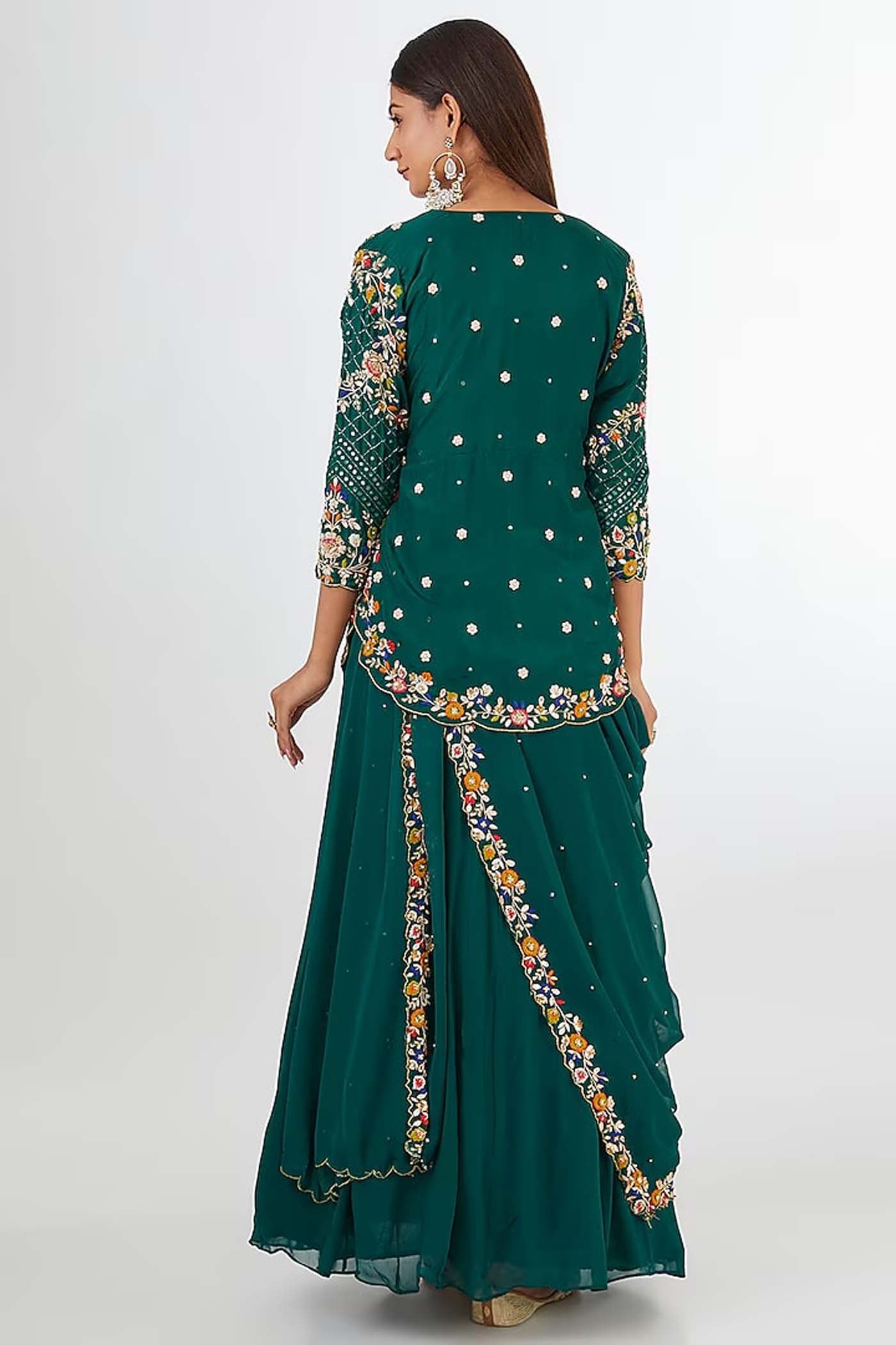 Rama Green Draped Gown Saree