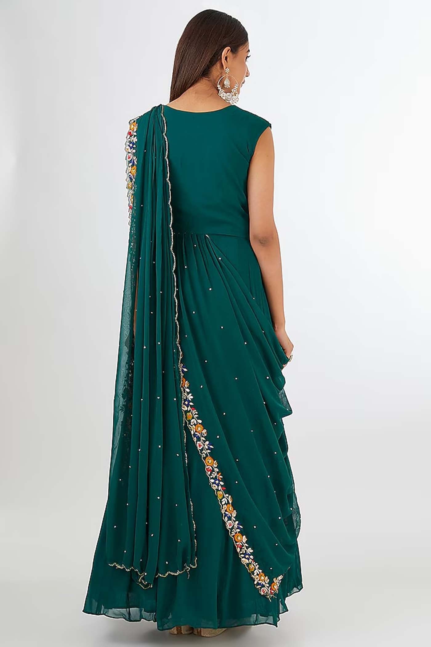 Rama Green Draped Gown Saree