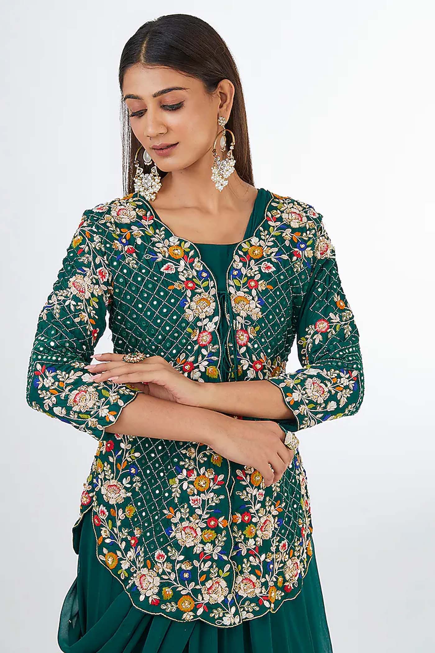 Rama Green Draped Gown Saree