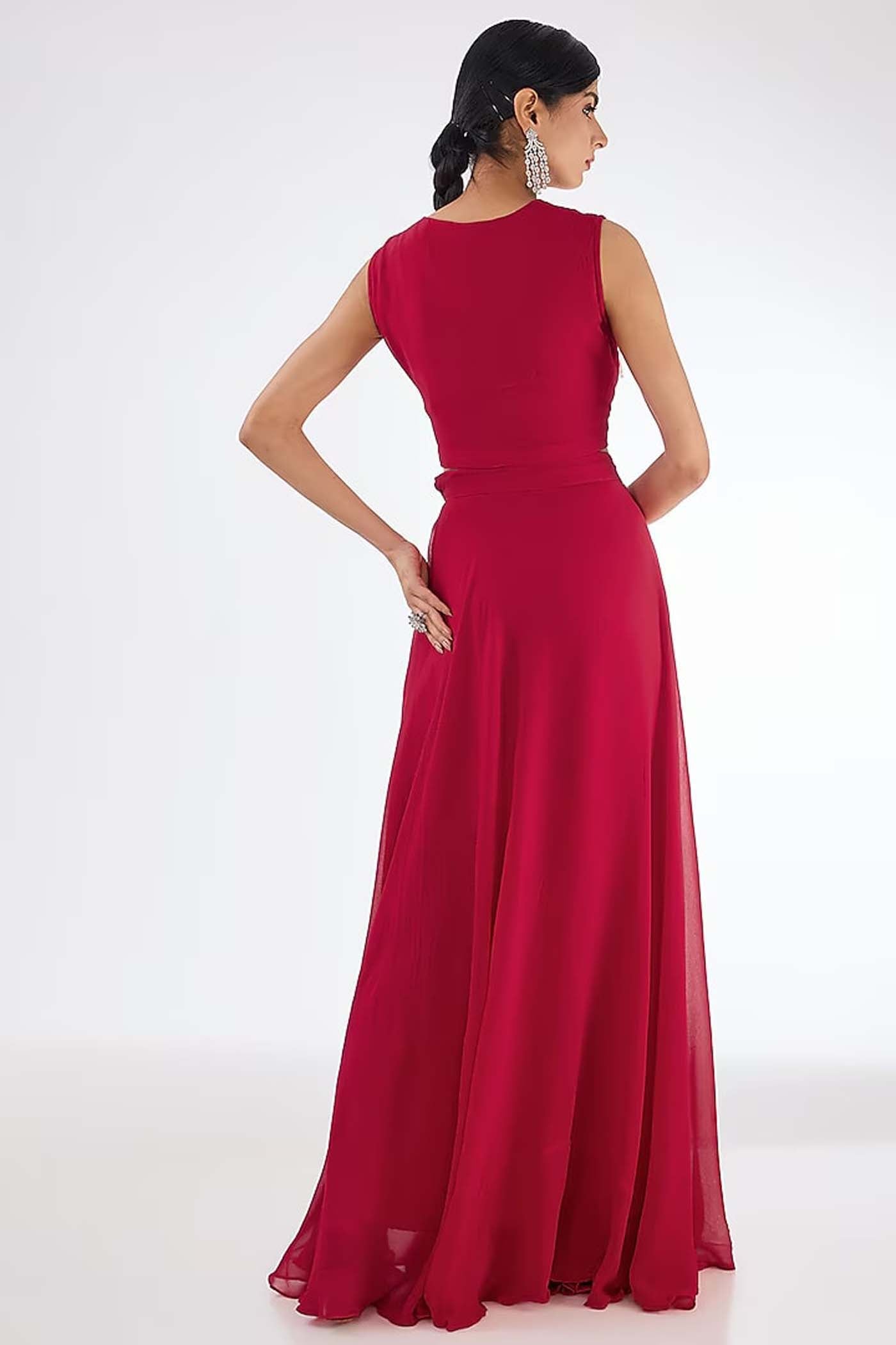 Red Crop-top with Skirt Set
