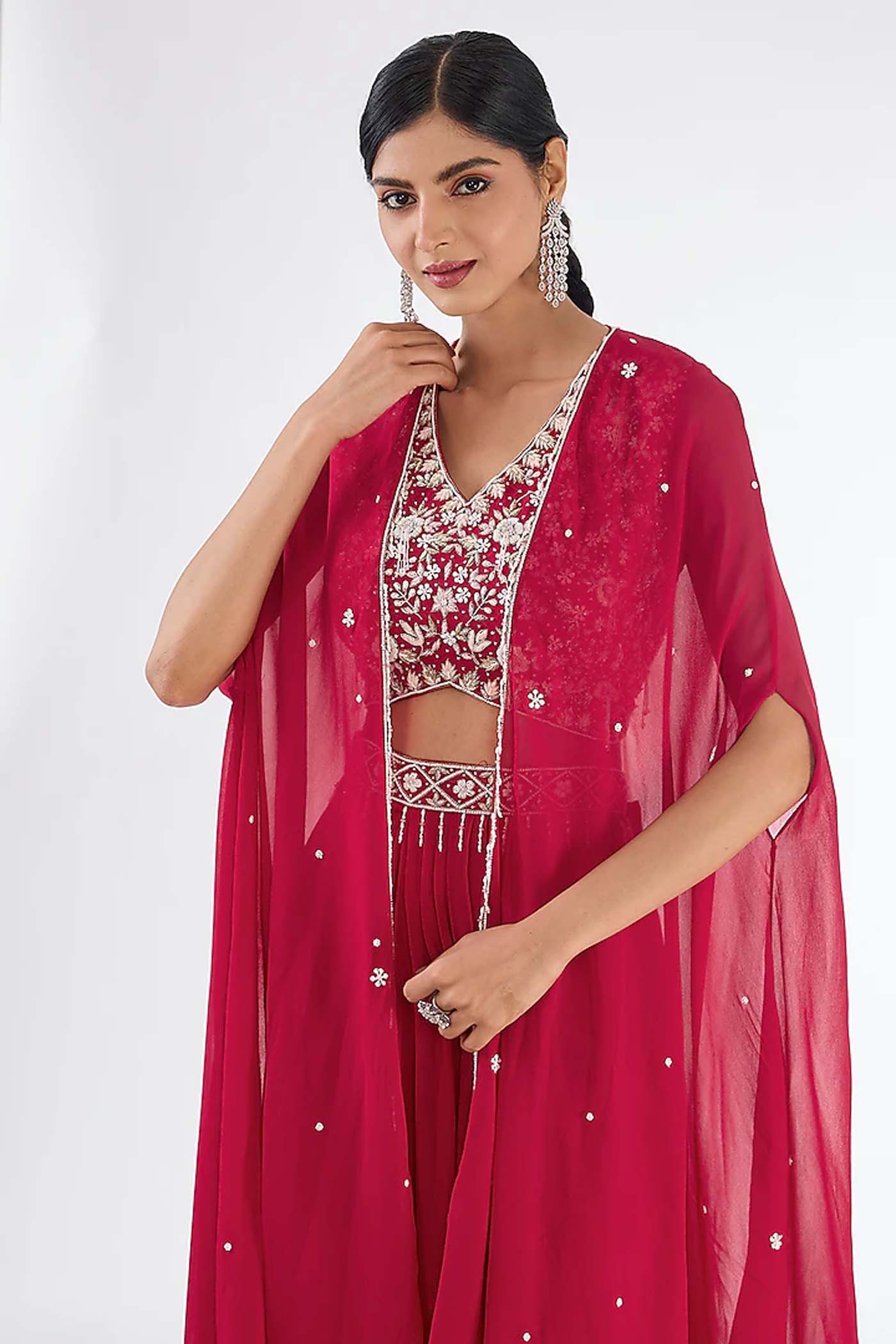 Red Crop-top with Skirt Set