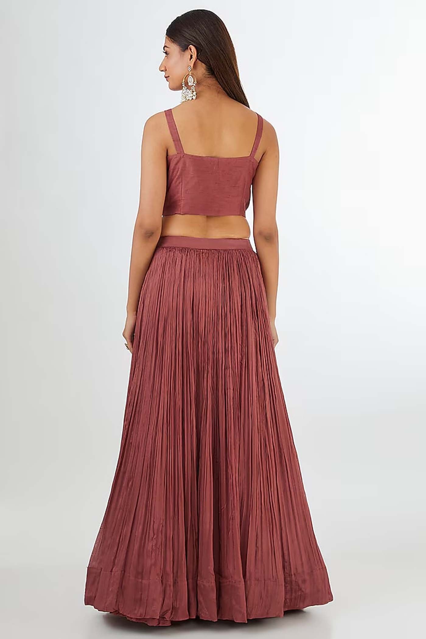 Beige,Rust Crop-top with Skirt Set