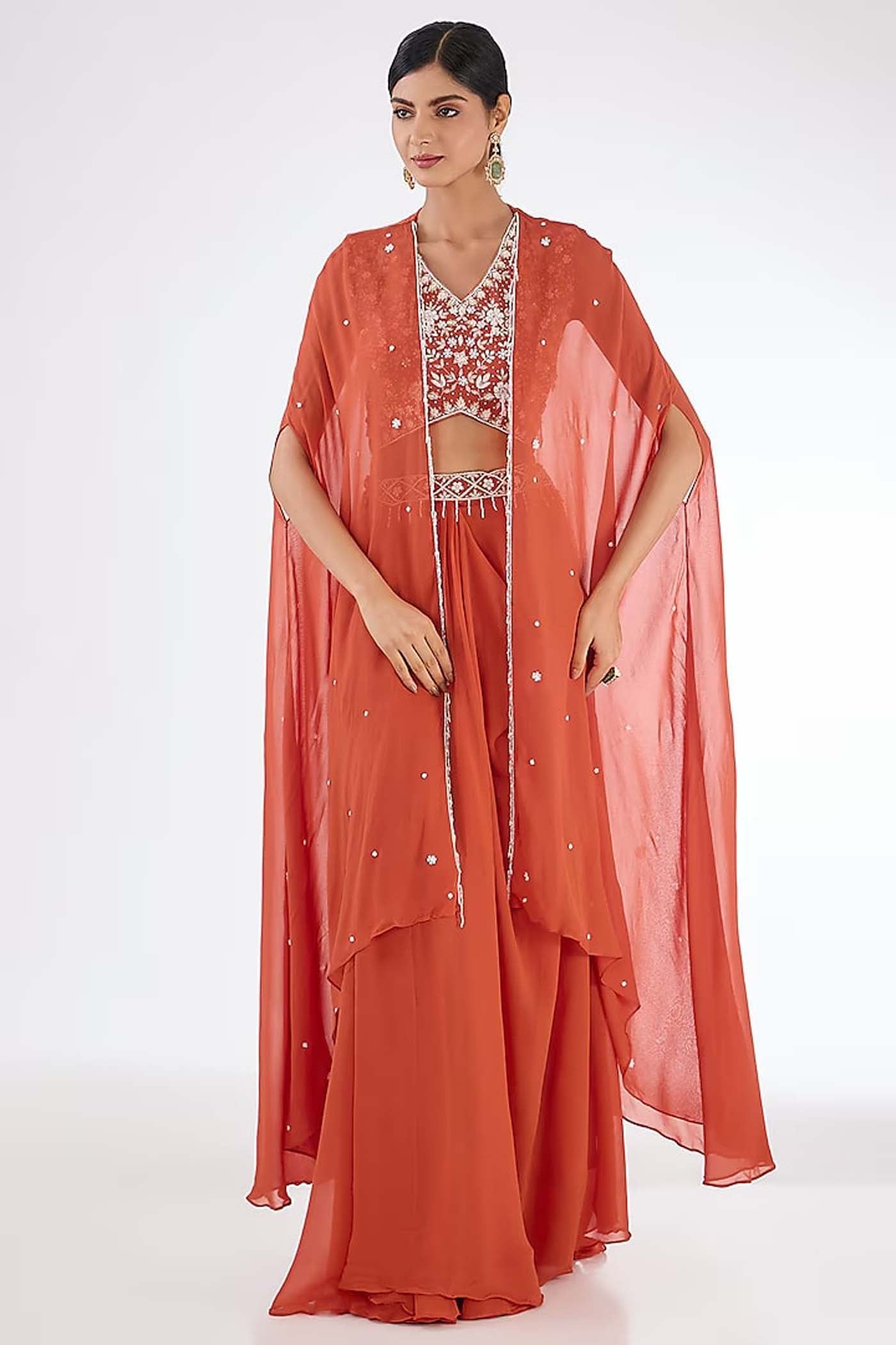 Orange Crop-top with Skirt Set