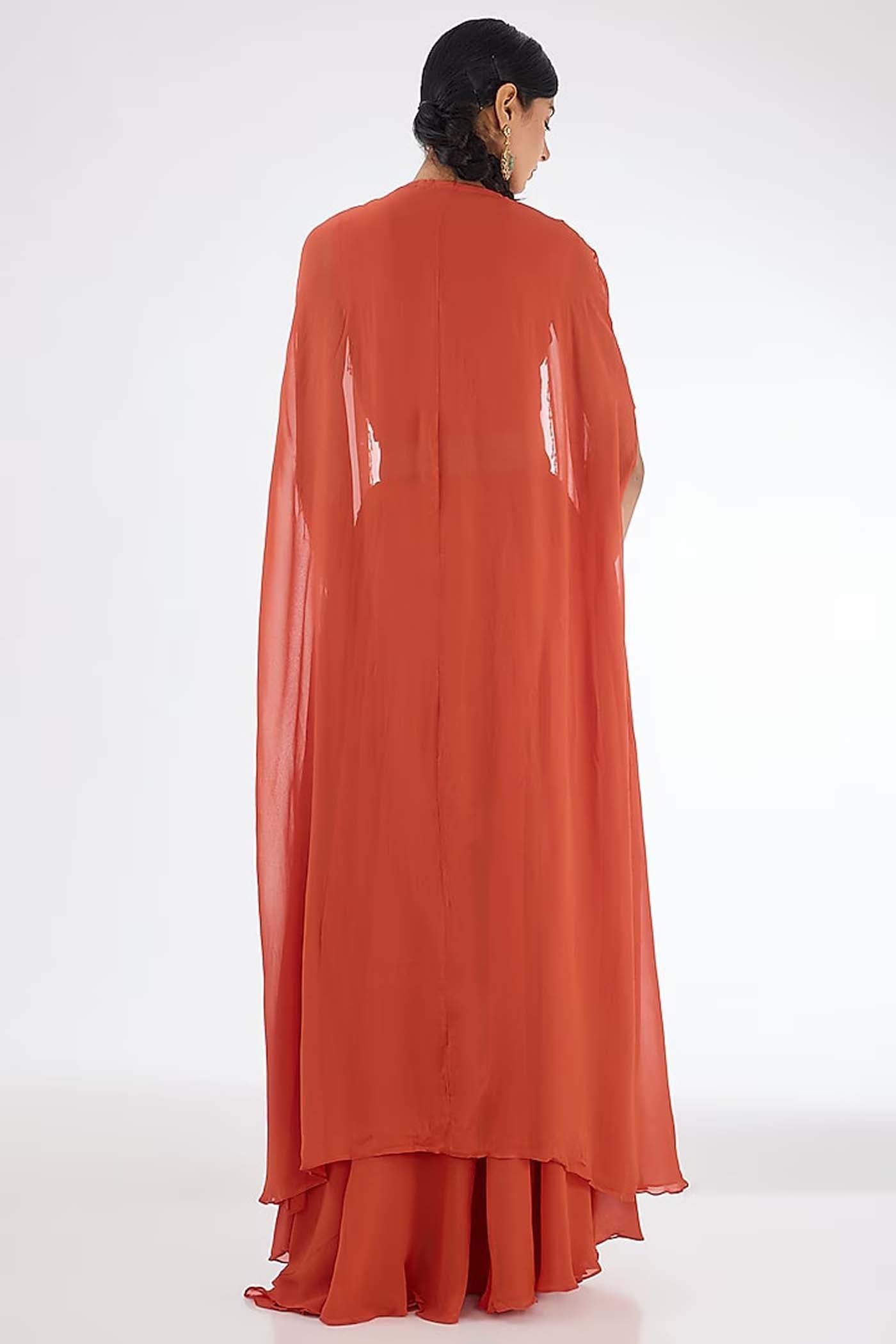 Orange Crop-top with Skirt Set