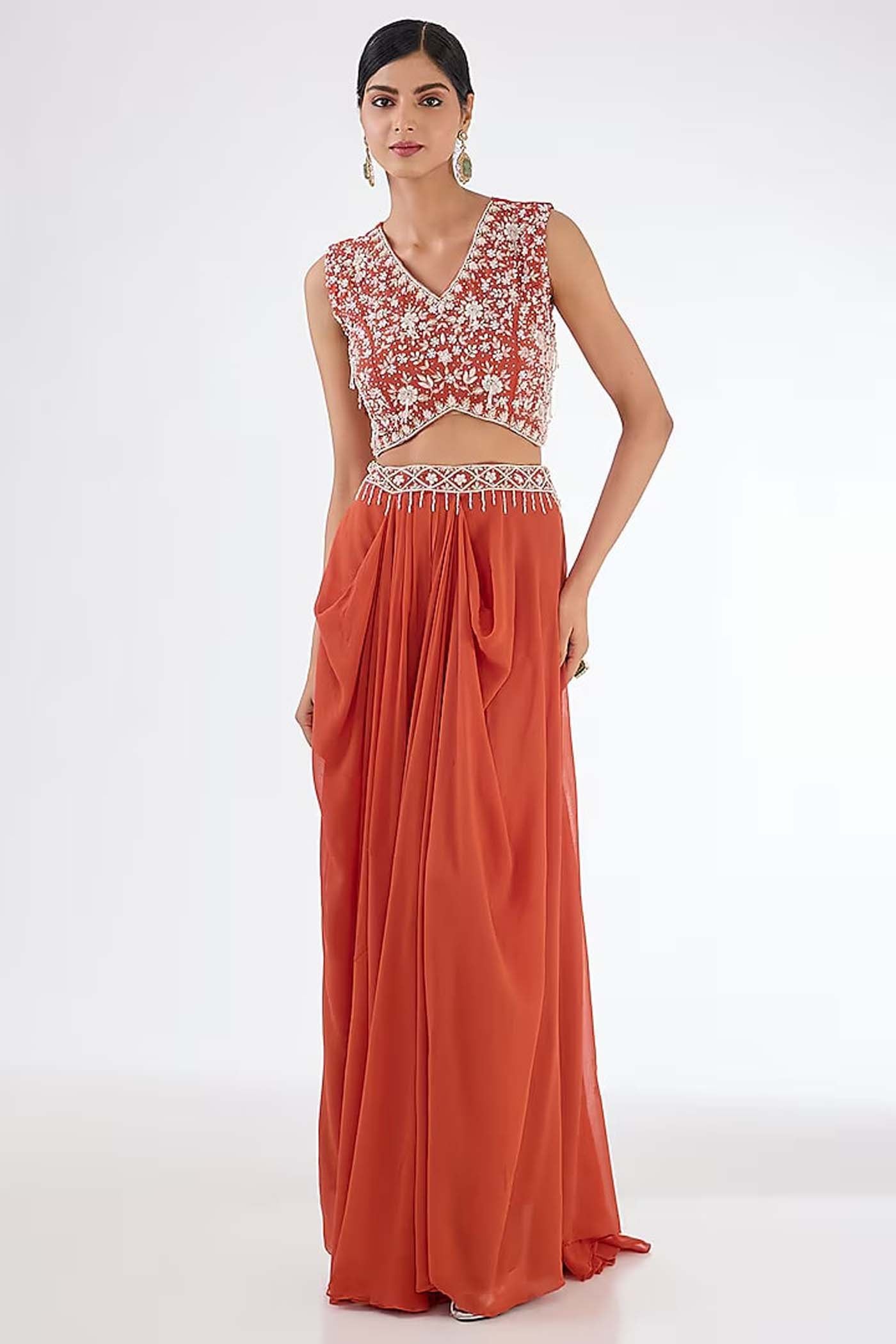 Orange Crop-top with Skirt Set
