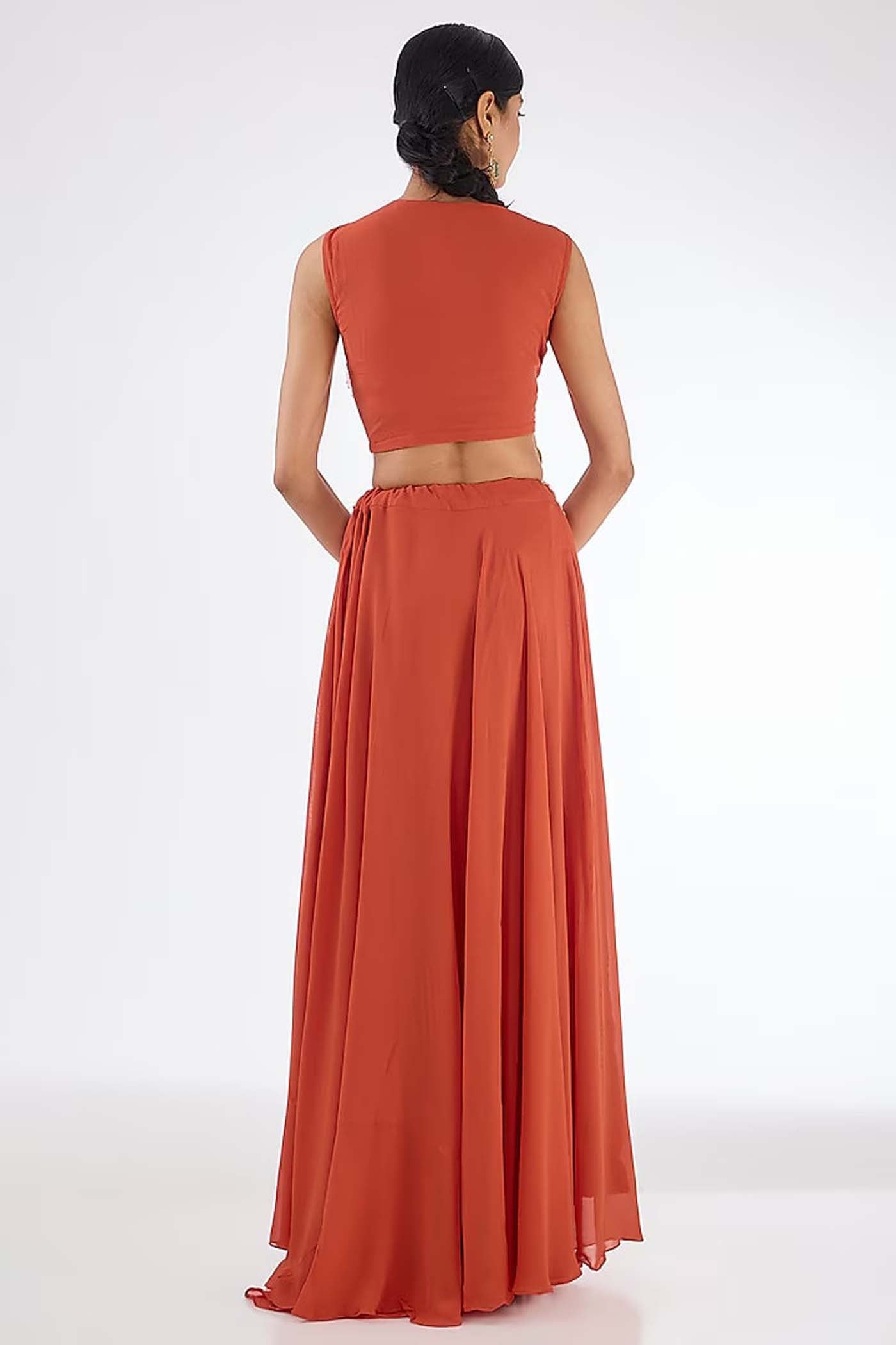 Orange Crop-top with Skirt Set