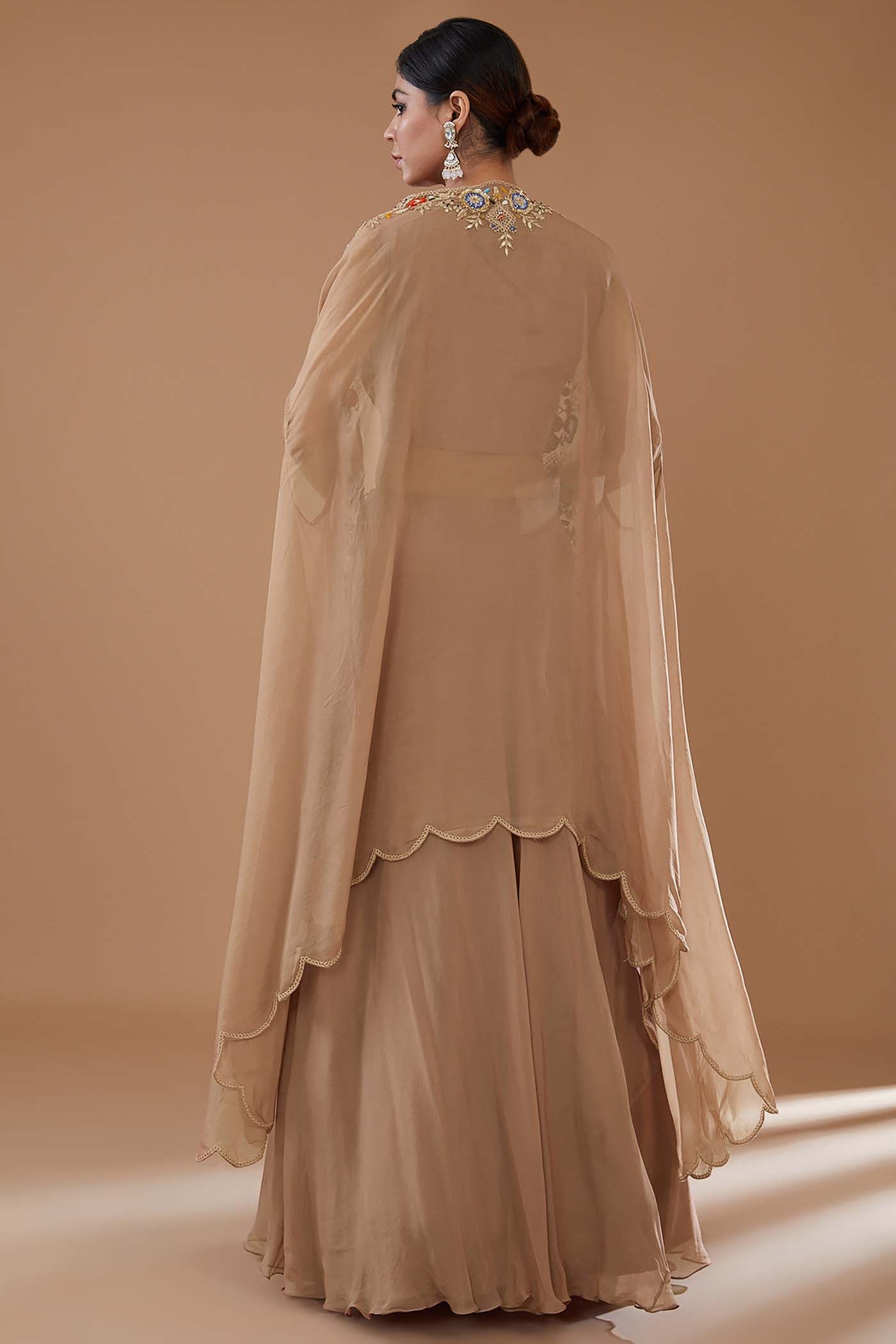 Mouse Crop-Top Lehenga with Organza Cape