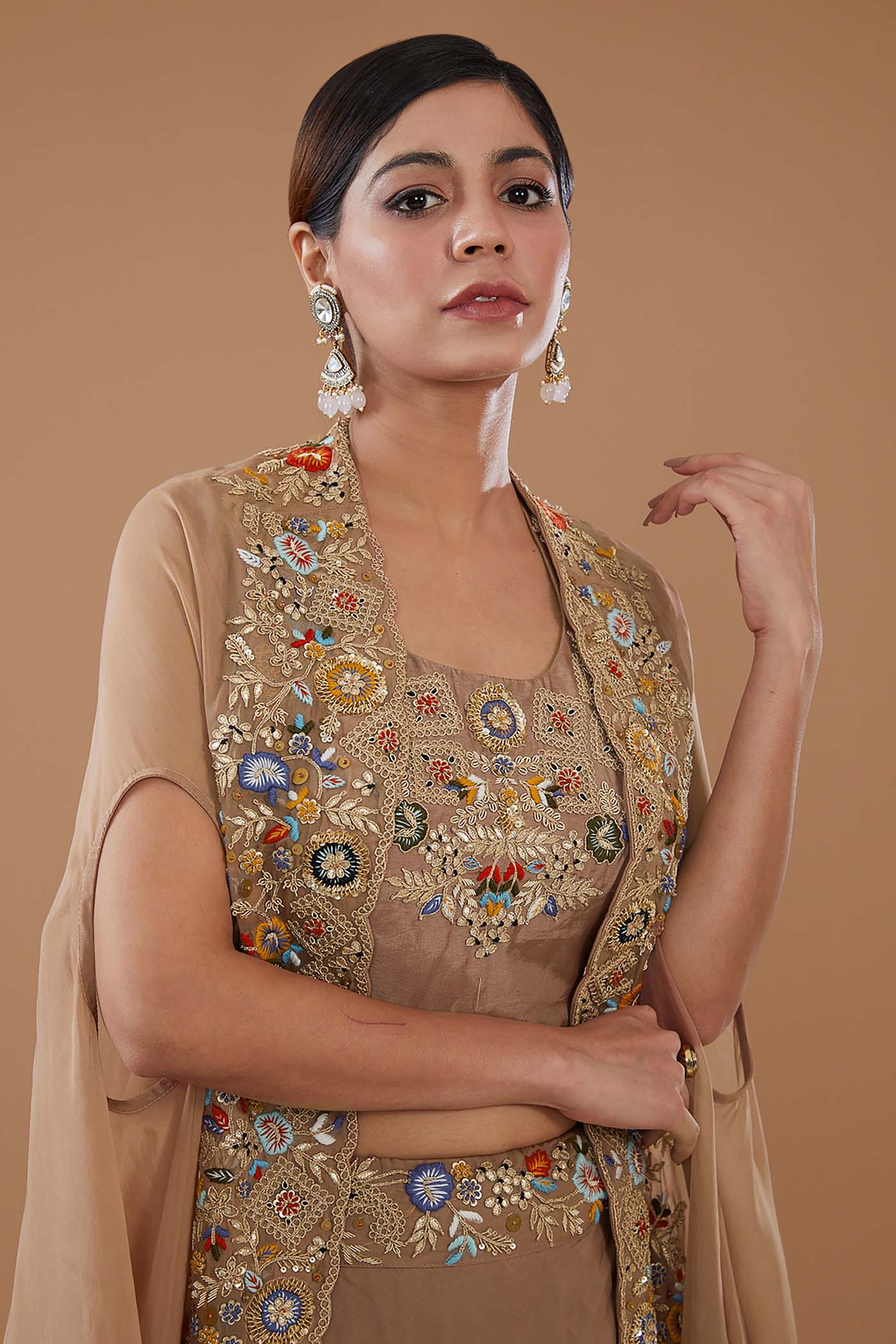 Mouse Crop-Top Lehenga with Organza Cape