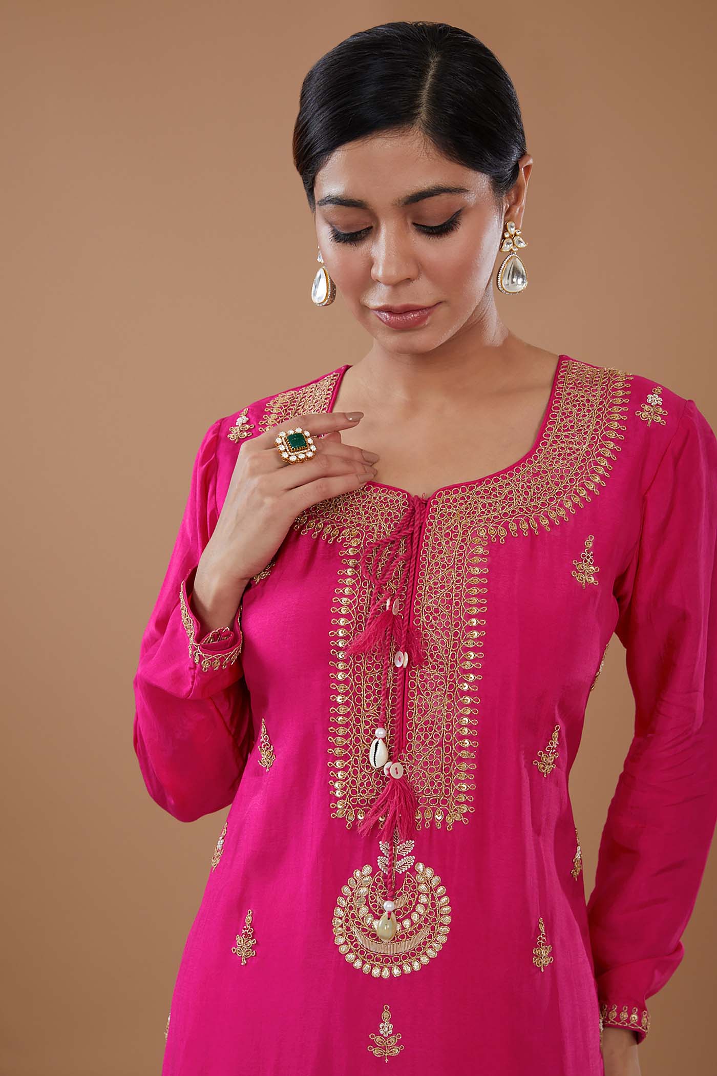 Fuchsia Embroidered Shirt with Sharara and Dupatta