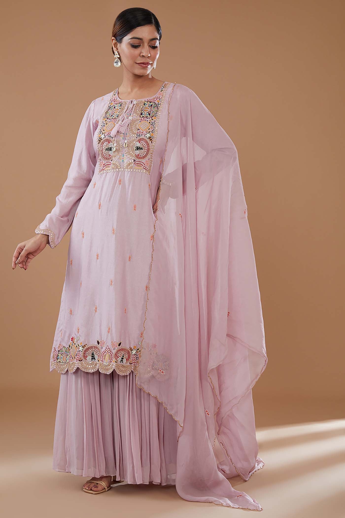Levender Straight Suit with Sharara and Dupatta