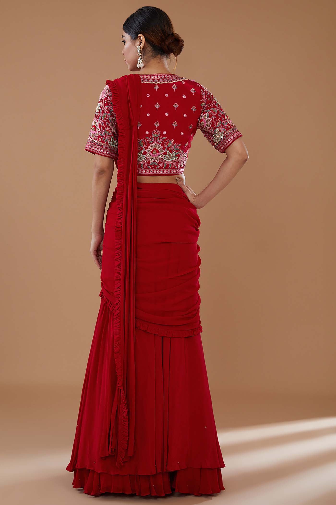 Red Drape Lehenga Saree