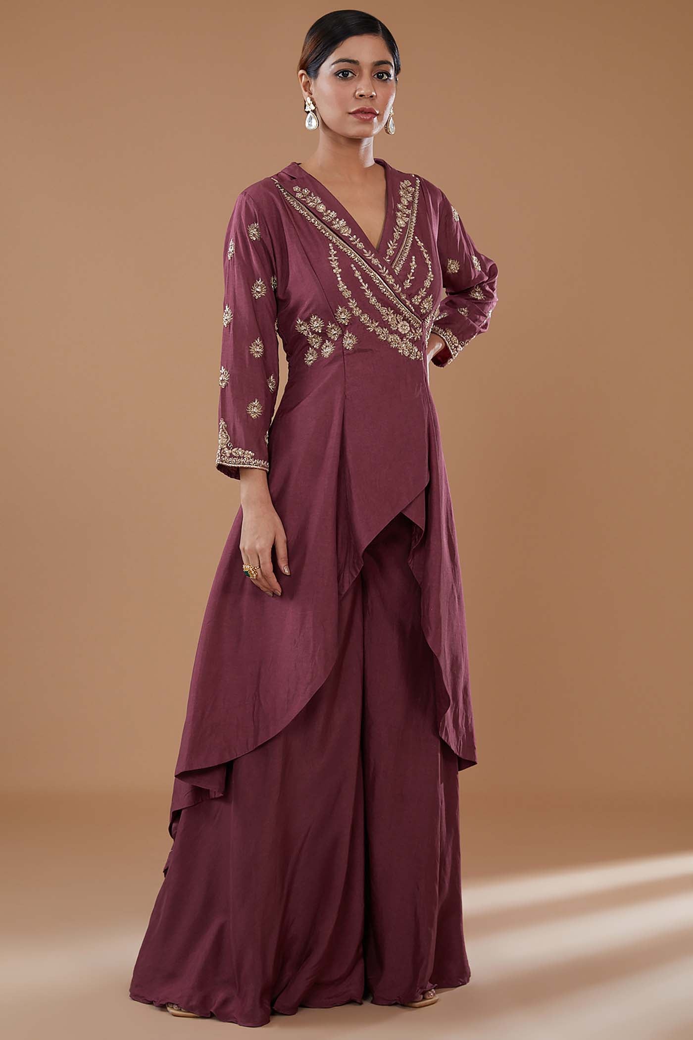 Rust High-Low Dress with Pants Set
