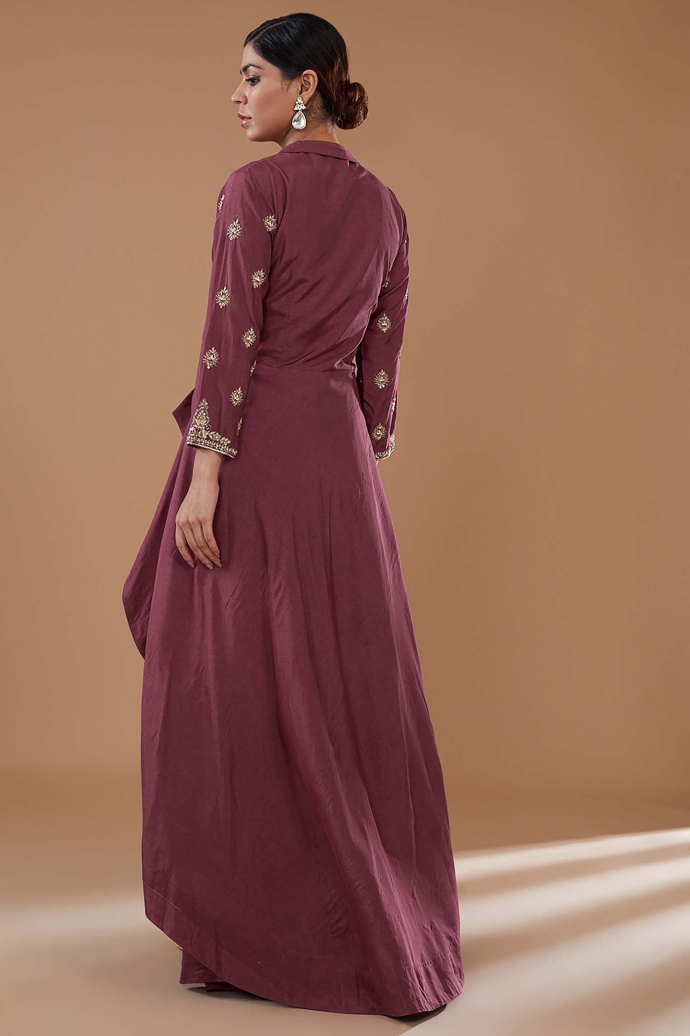 Rust High-Low Dress with Pants Set