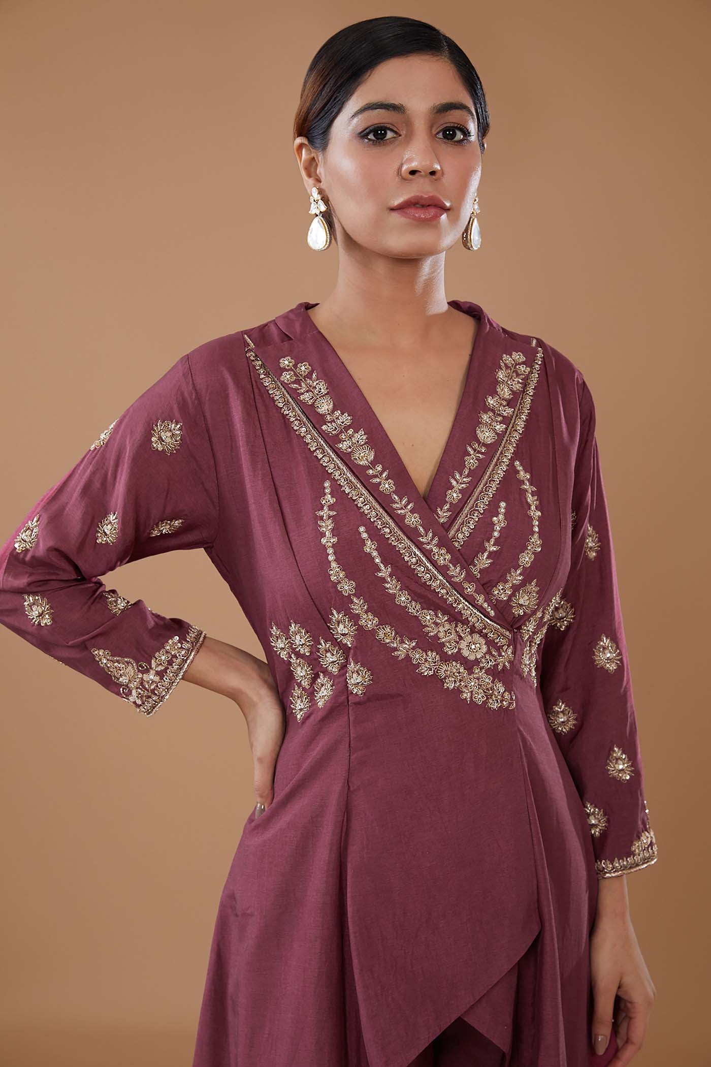 Rust High-Low Dress with Pants Set