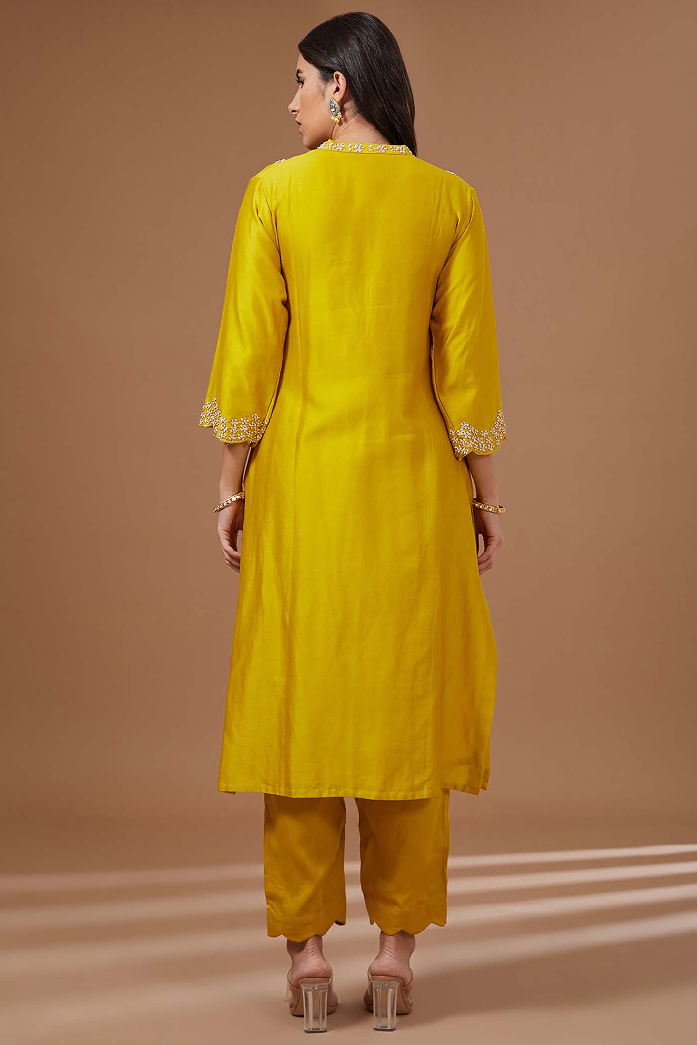 Mustard Straight Suit with Pants and Organza Dupatta