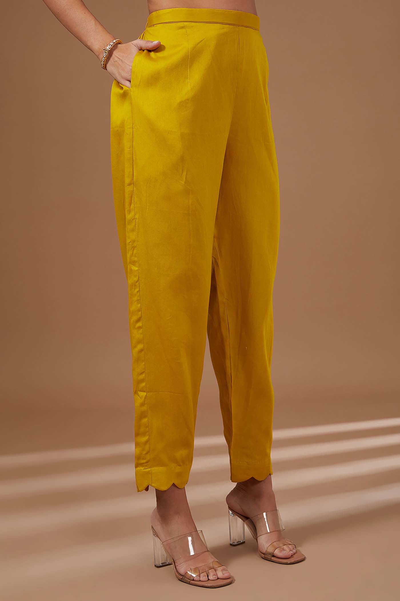 Mustard Straight Suit with Pants and Organza Dupatta