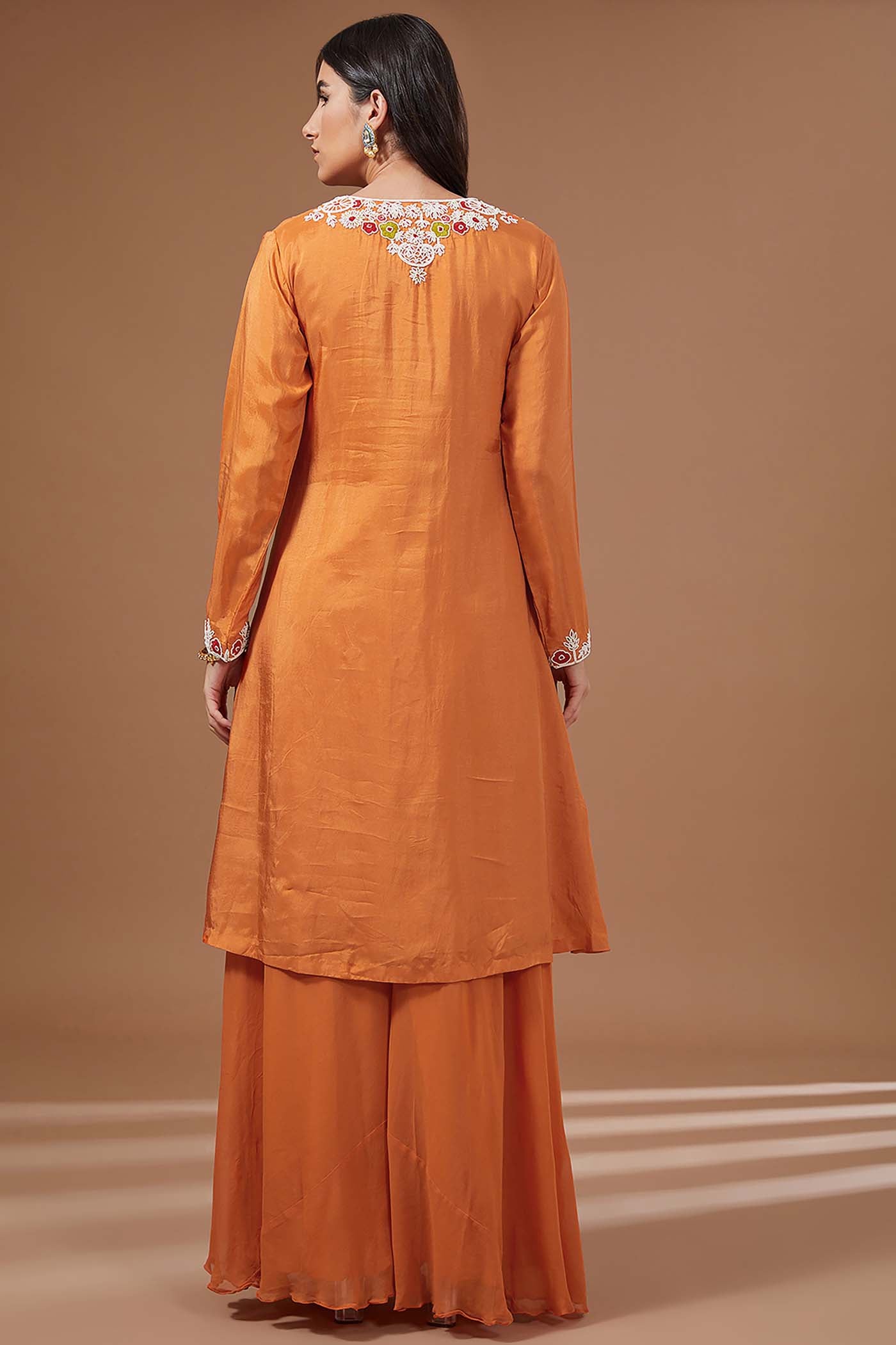 Organge High-Low Suit with Palazzo and Choker Dupatta