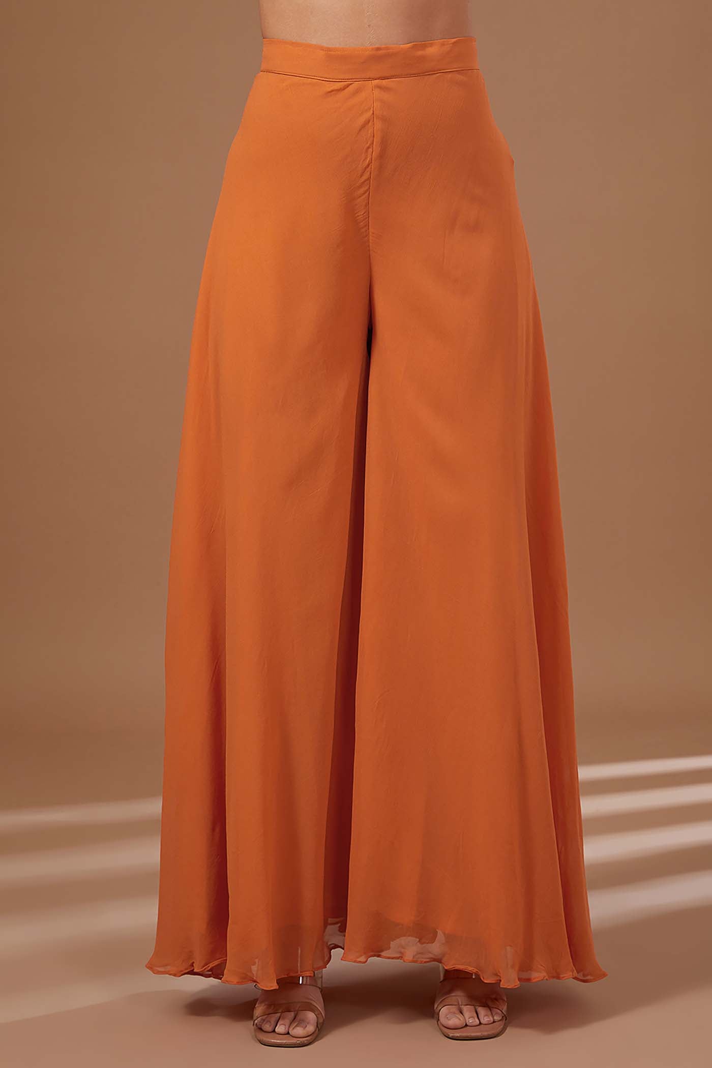 Organge High-Low Suit with Palazzo and Choker Dupatta