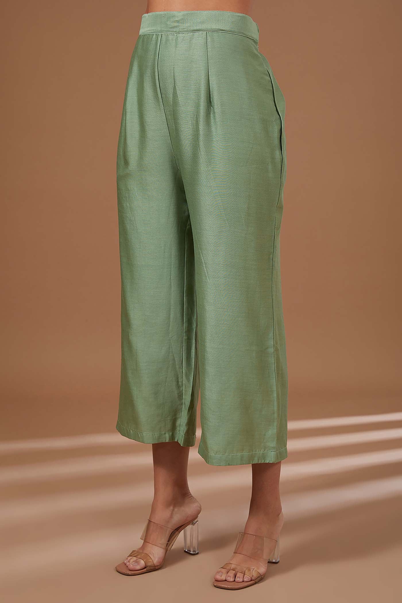 GreenStraight Suit with Pants and Organza Dupatta