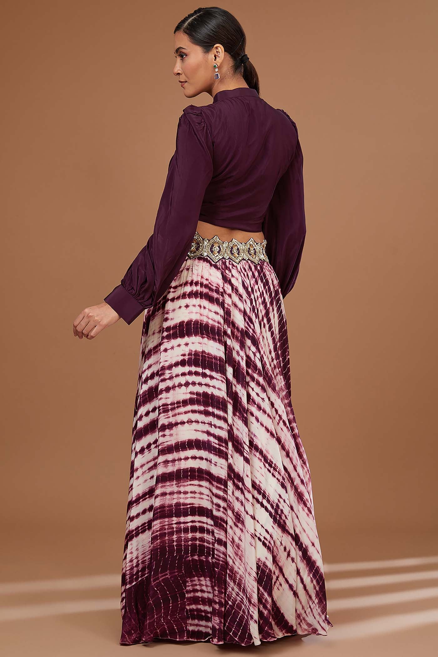 Wine Crop-top with Skirt Set