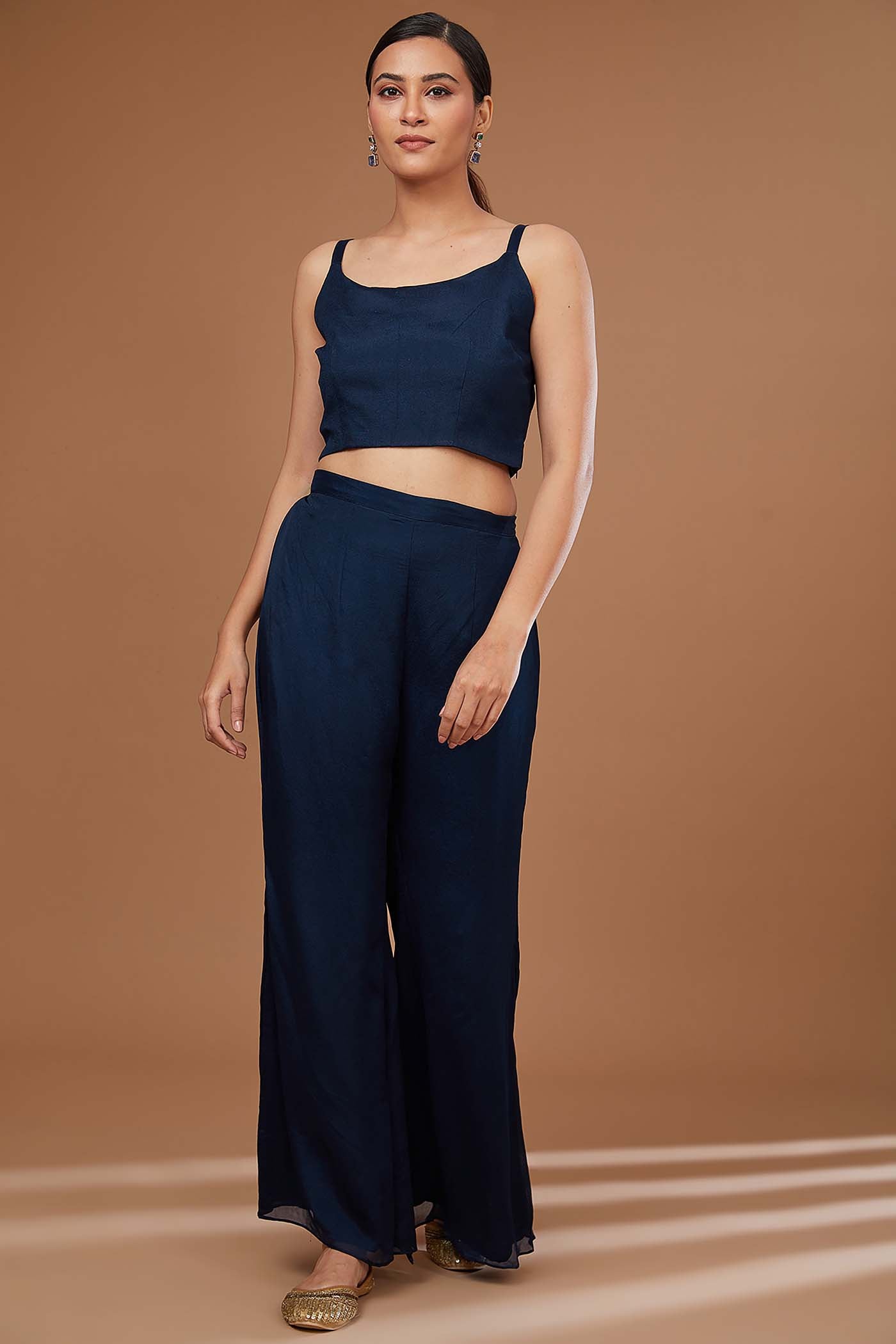 Blue Crop-top with Palazzo and Cape Set