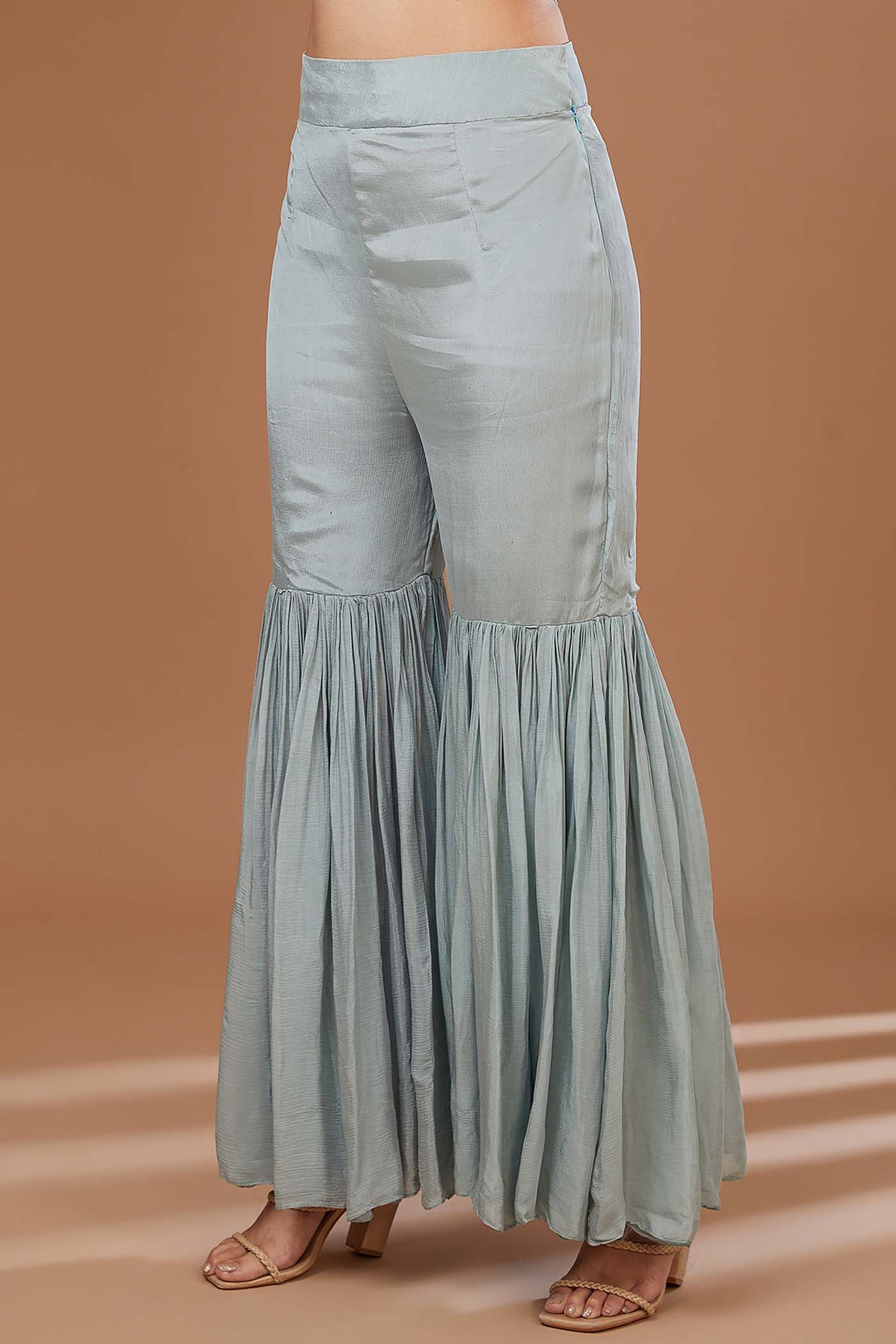 Ice-Blue High-Low Top with Sharara and Dupatta,Belt