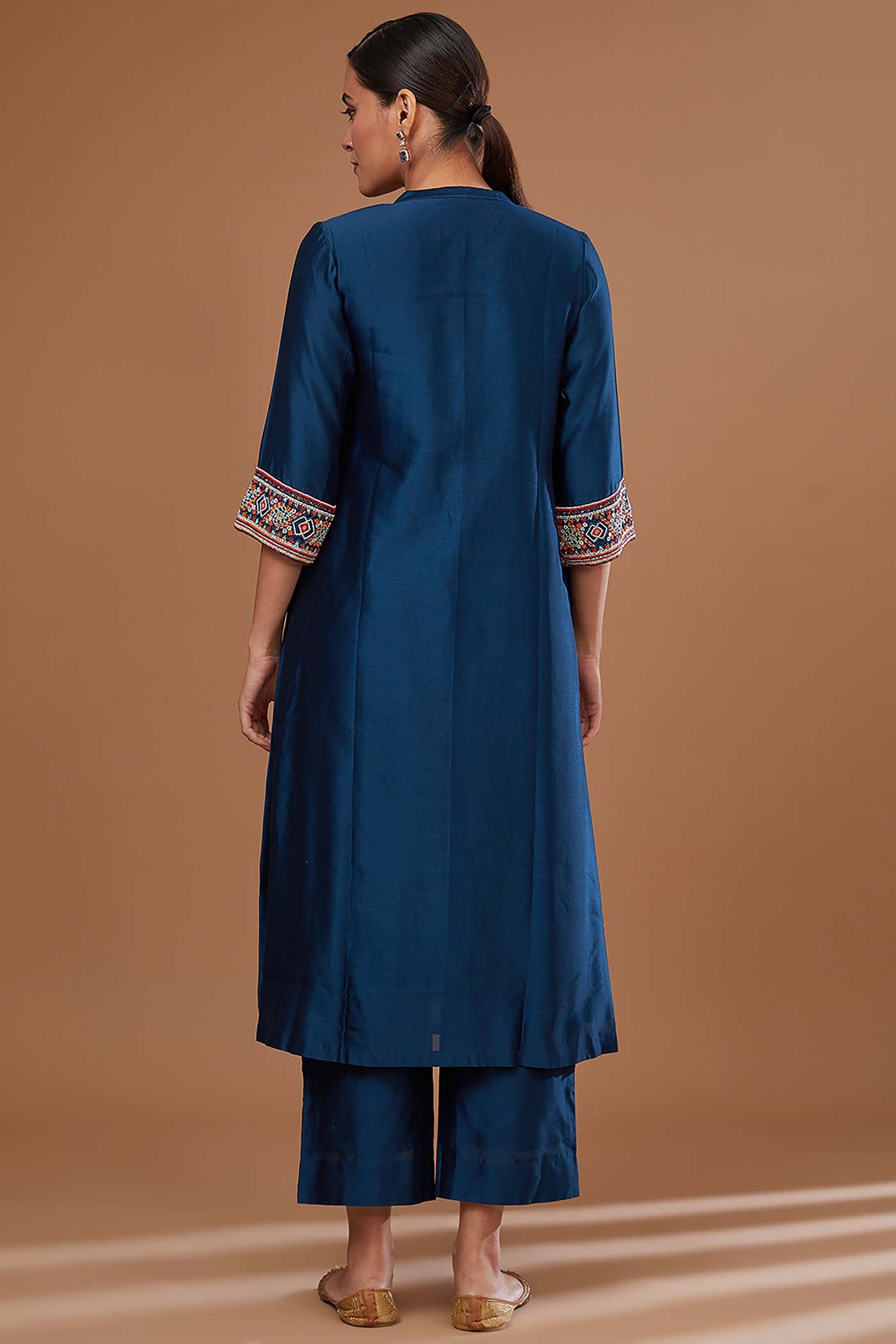 Blue Straight suit with Pants and Tie & Dye Dupatta