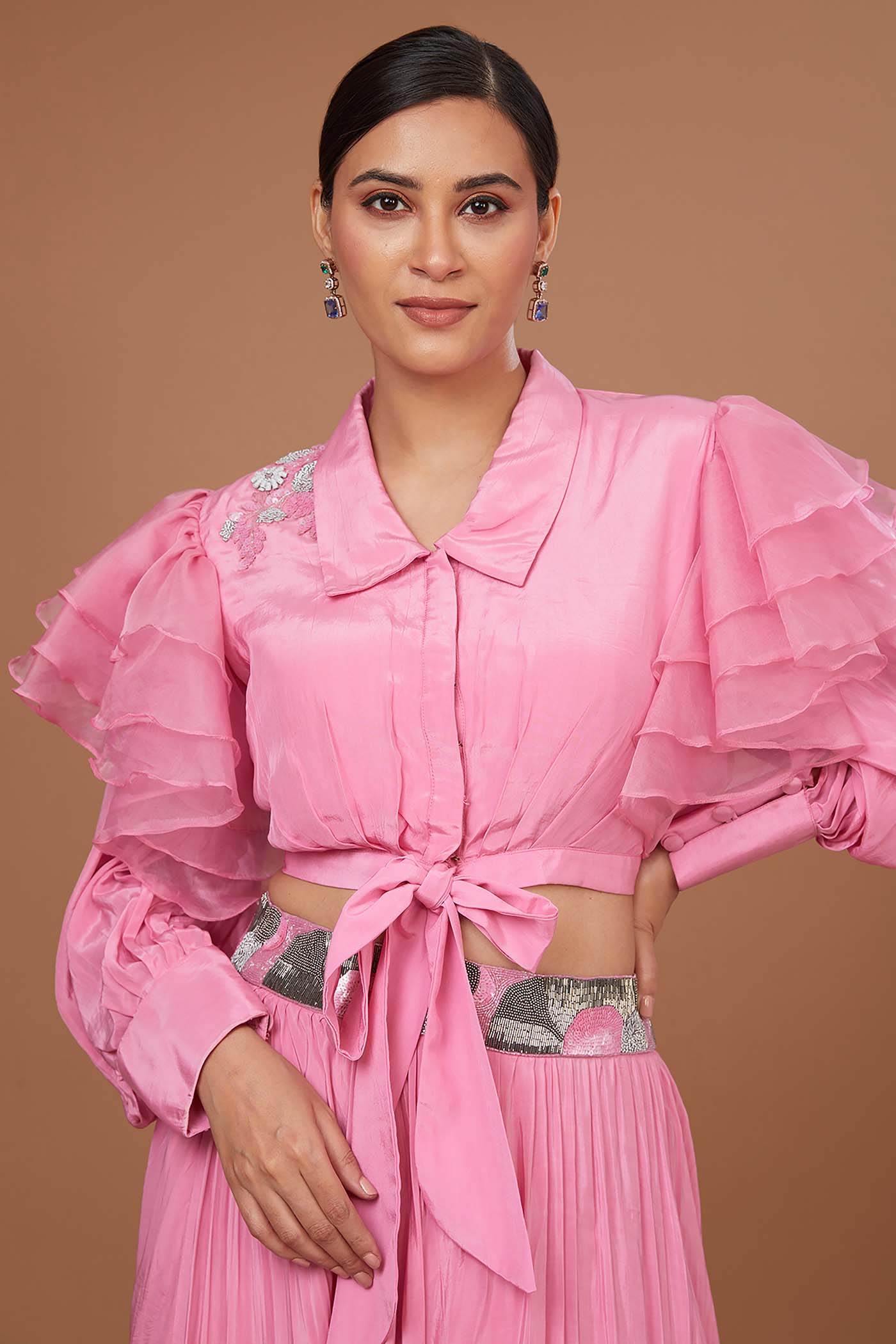 Pink Crop-top with Skirt Set