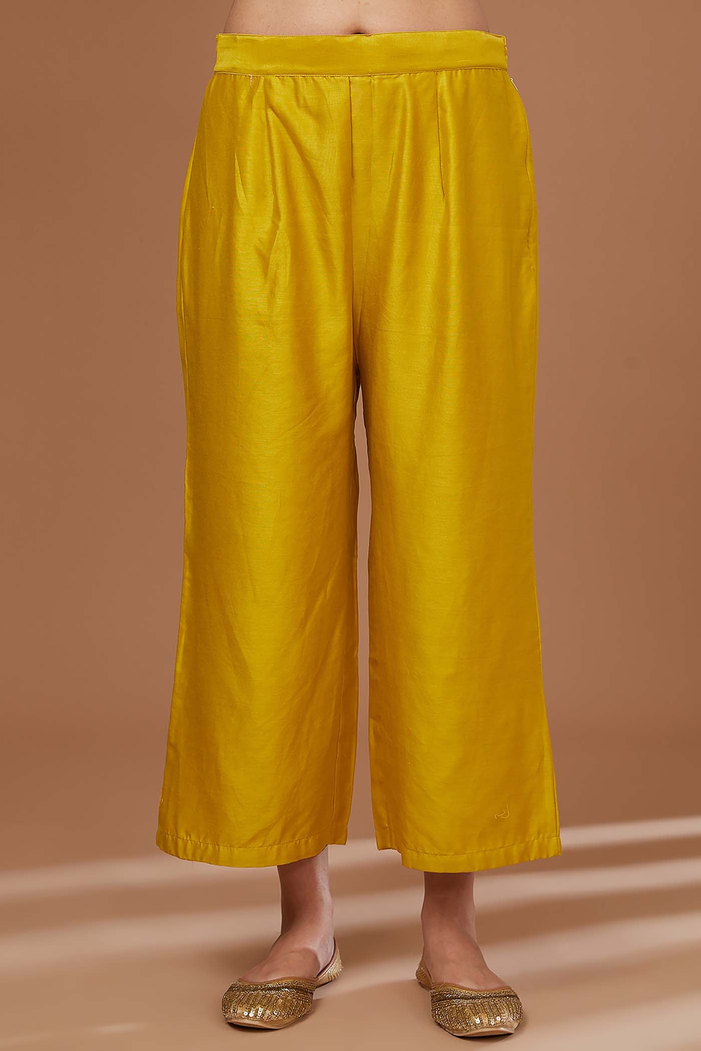 Mustard Straight Suit with Pants and Organza Dupatta