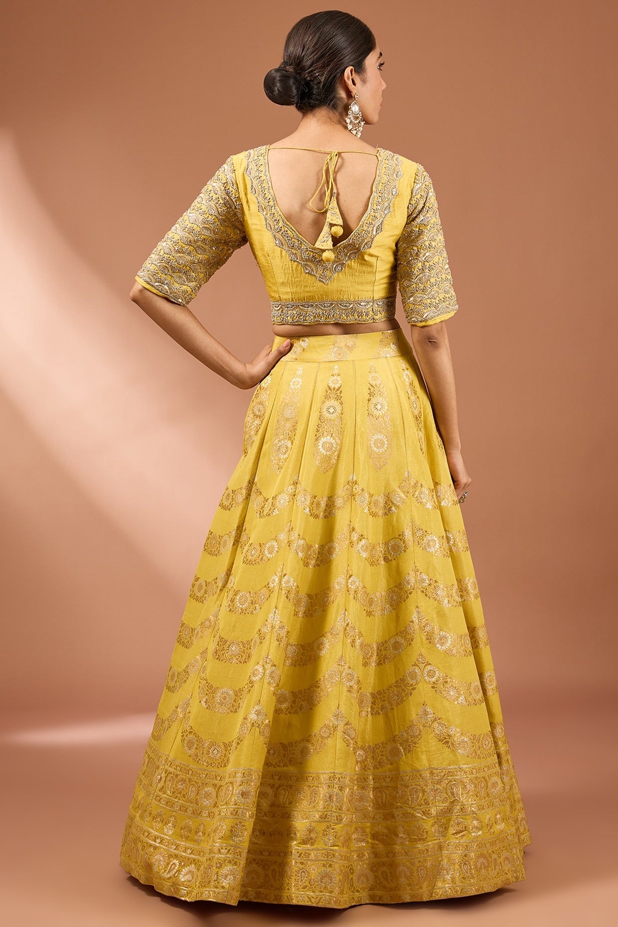 Yellow Banarasi Silk Zardosi Embellished Lehenga Set
