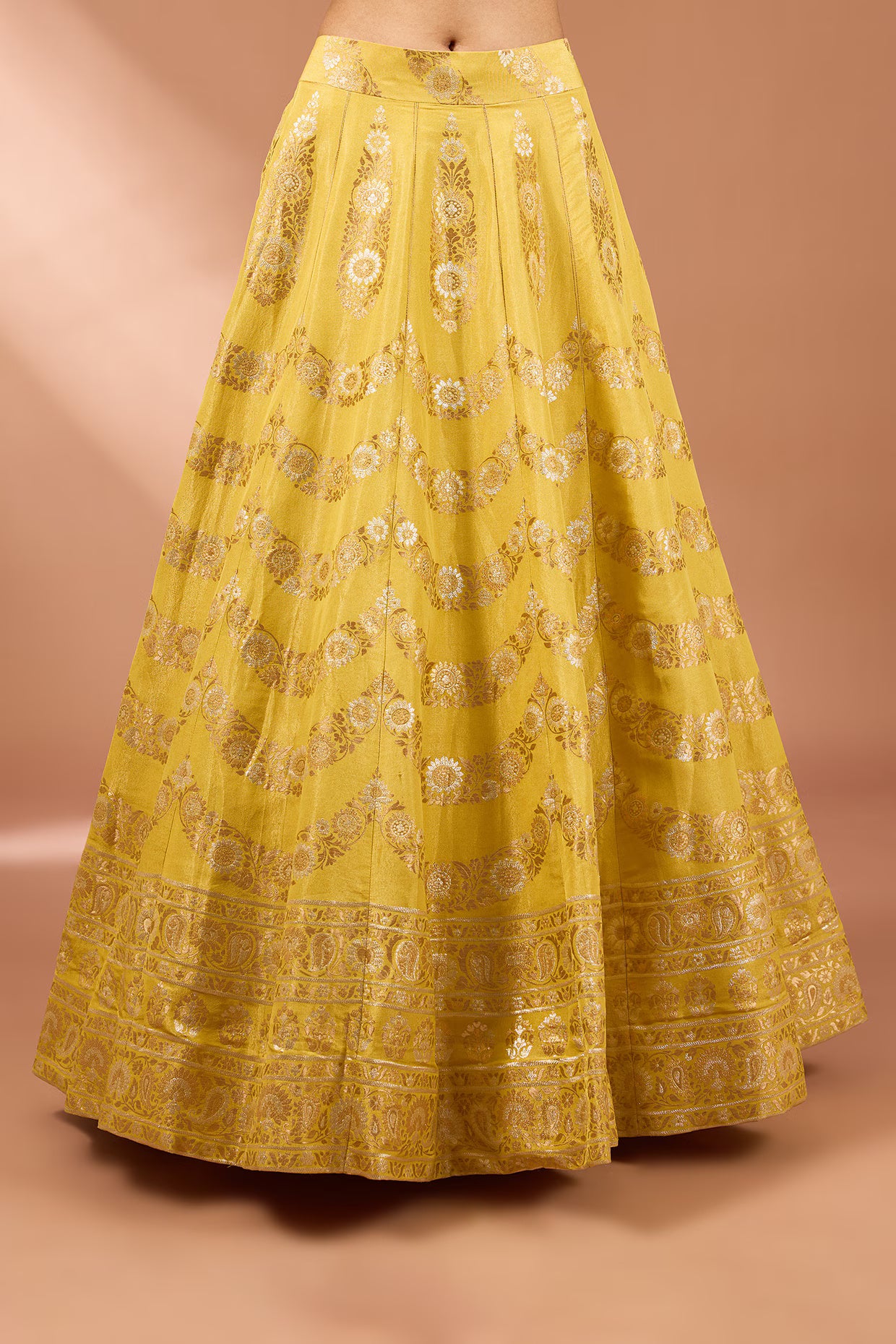 Yellow Banarasi Silk Zardosi Embellished Lehenga Set