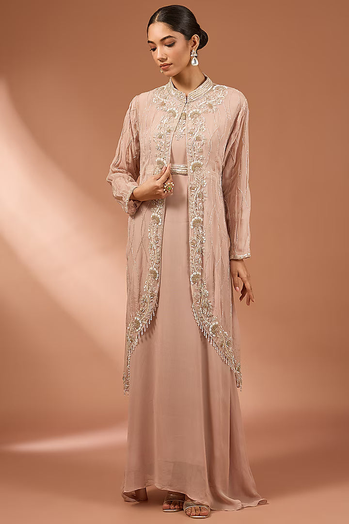 Mouse Georgette Sleeveless Gown With Jacket