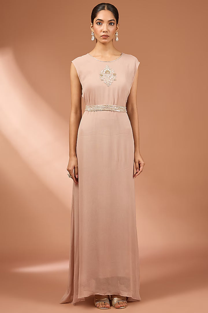 Mouse Georgette Sleeveless Gown With Jacket