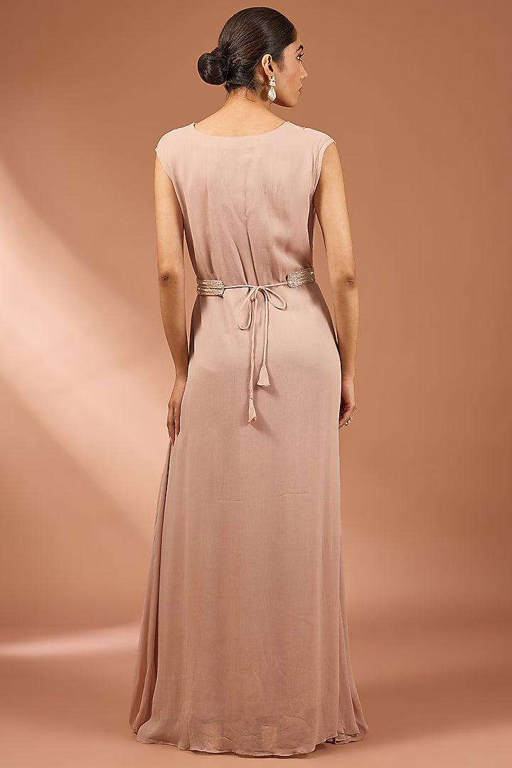 Mouse Georgette Sleeveless Gown With Jacket